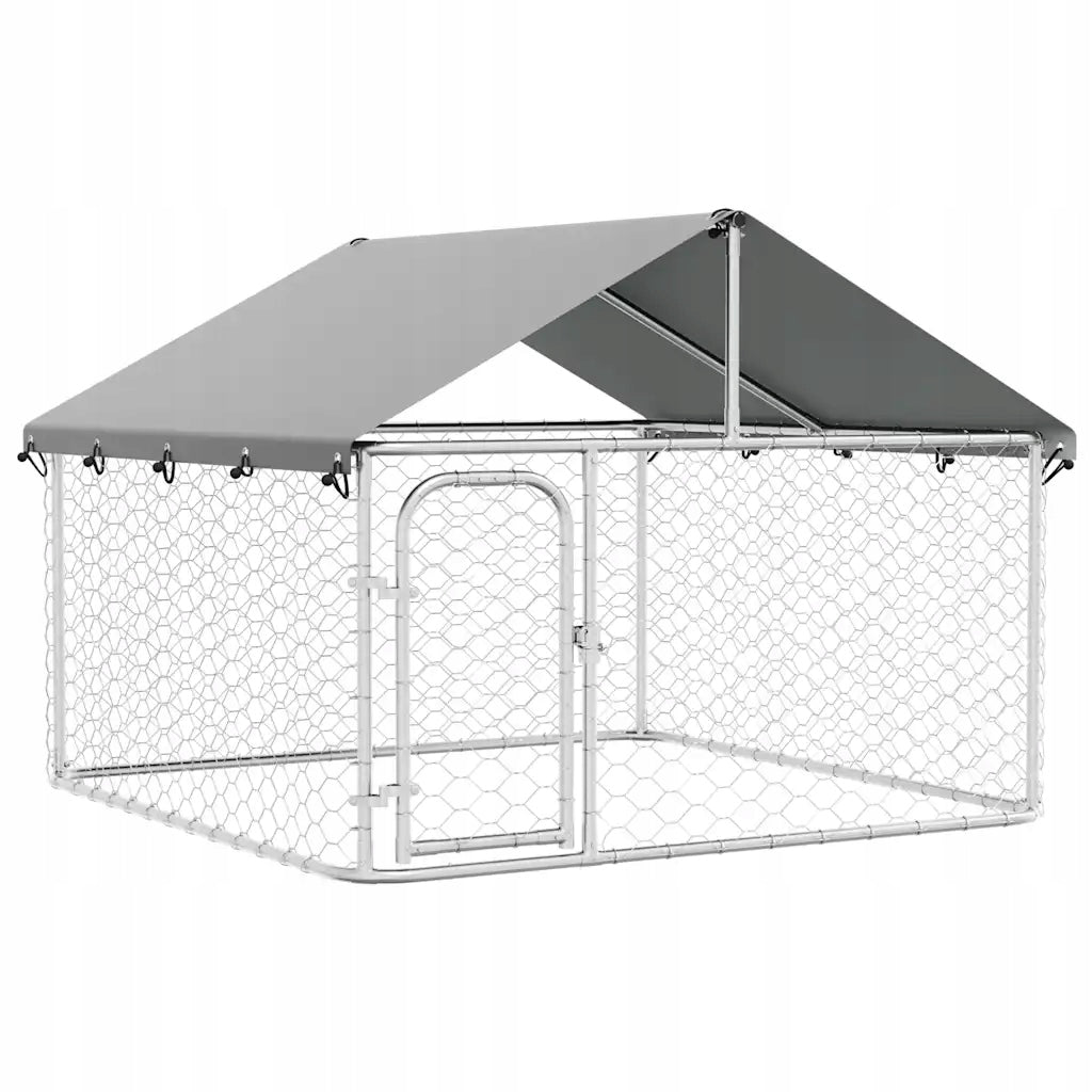 Outdoor playpen for dog with roof, galvanized steel, 200x200x150 cm