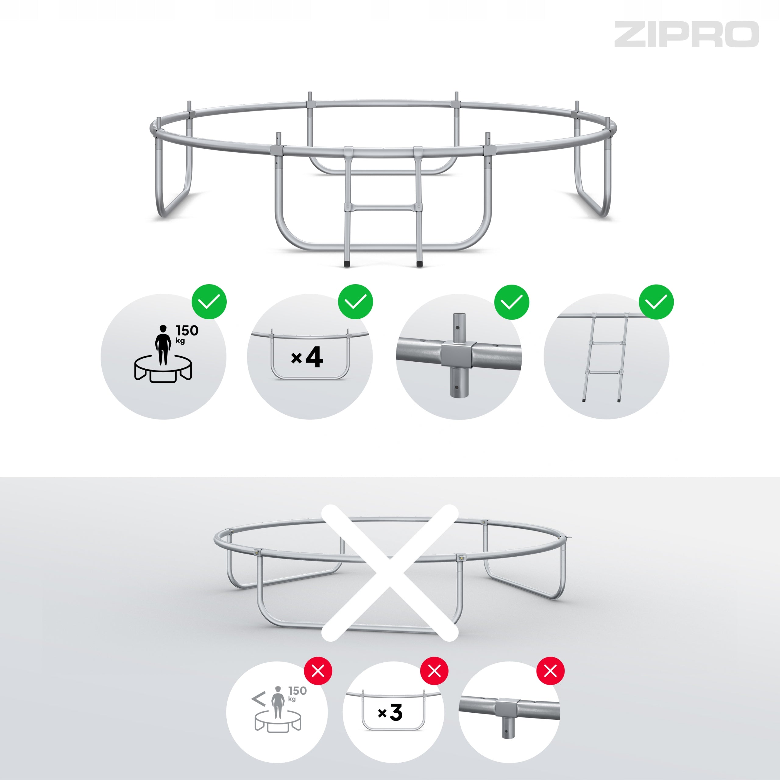 Outdoor trampoline with net for children 8FT 252cm - Zipro Height from ground level 49 cm