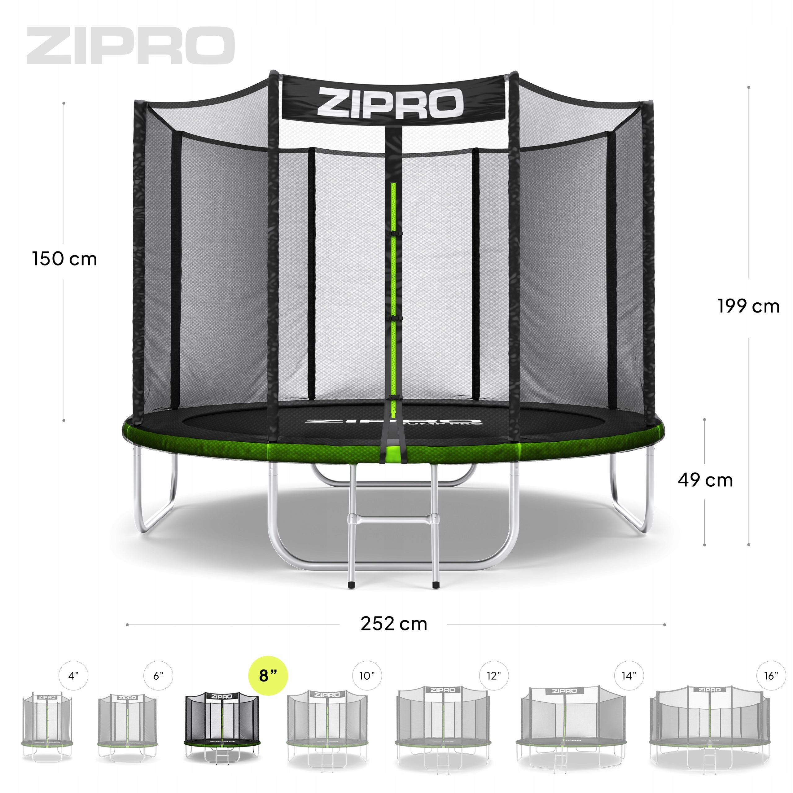 Outdoor trampoline with net for children 8FT 252cm - Zipro Number of bars 8 pcs