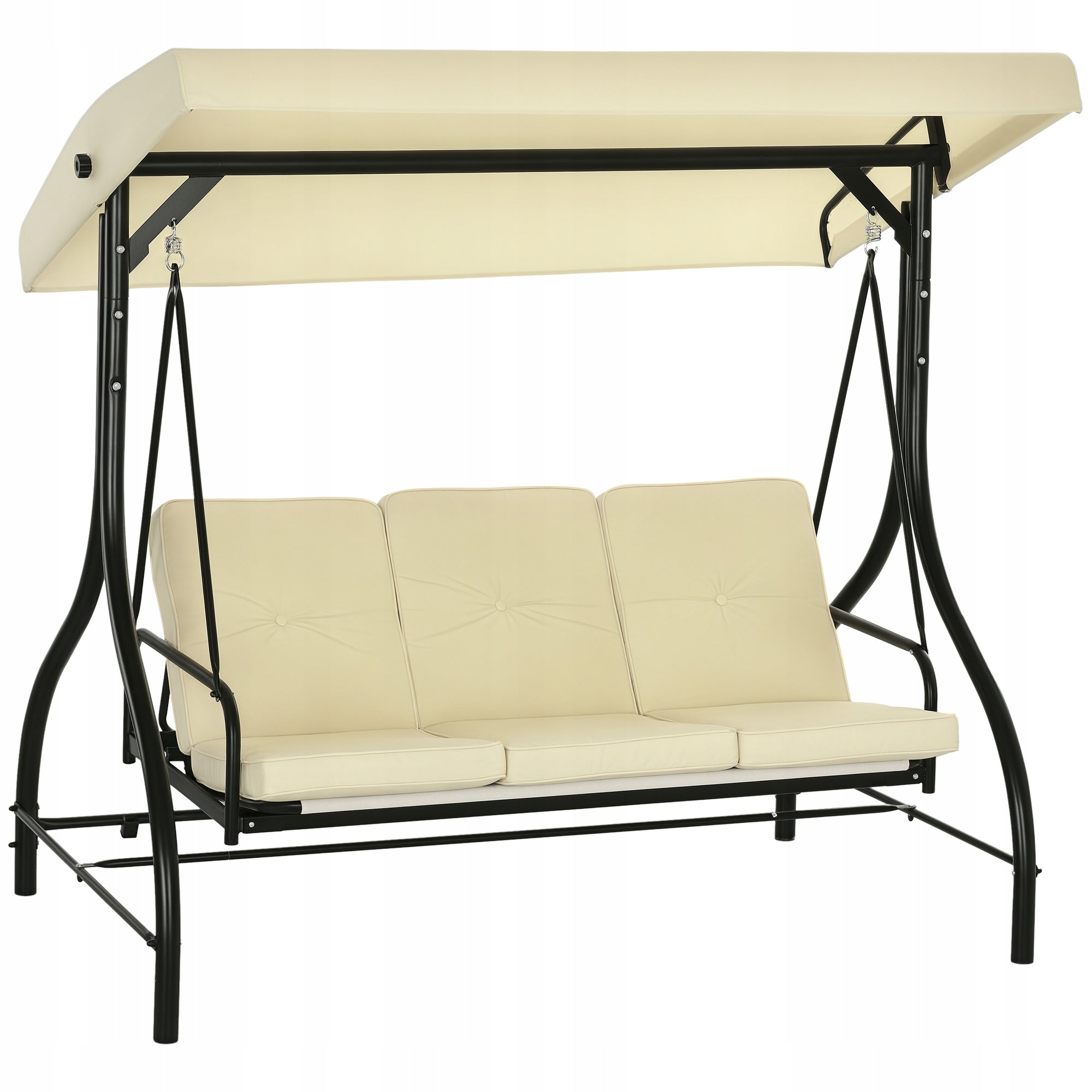 Outsunny 2-in-1 Garden Swing, 3-Person, with Reclining Function, Beige