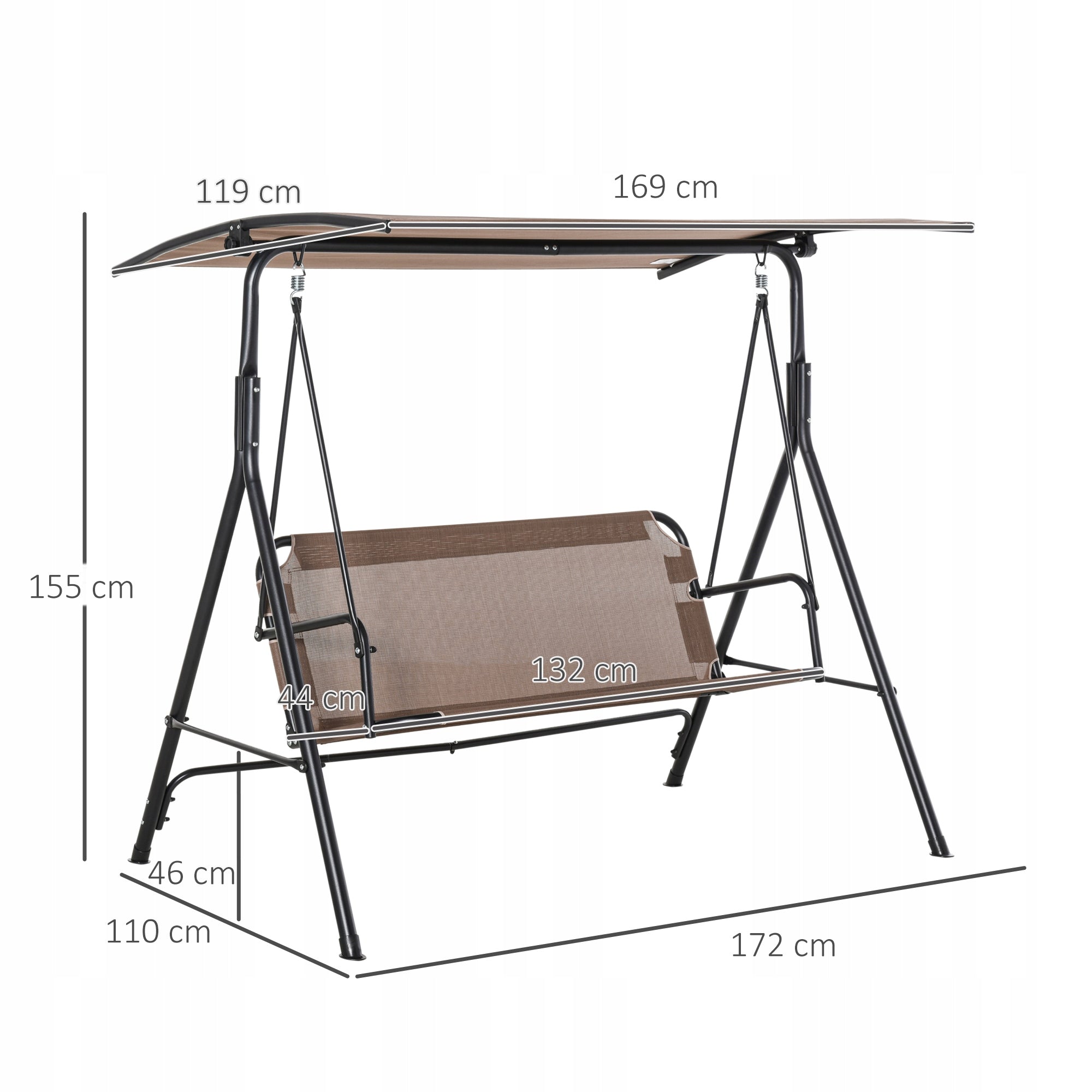 Outsunny 2-seat swing with visor, 172x110x155 cm Kind freestanding