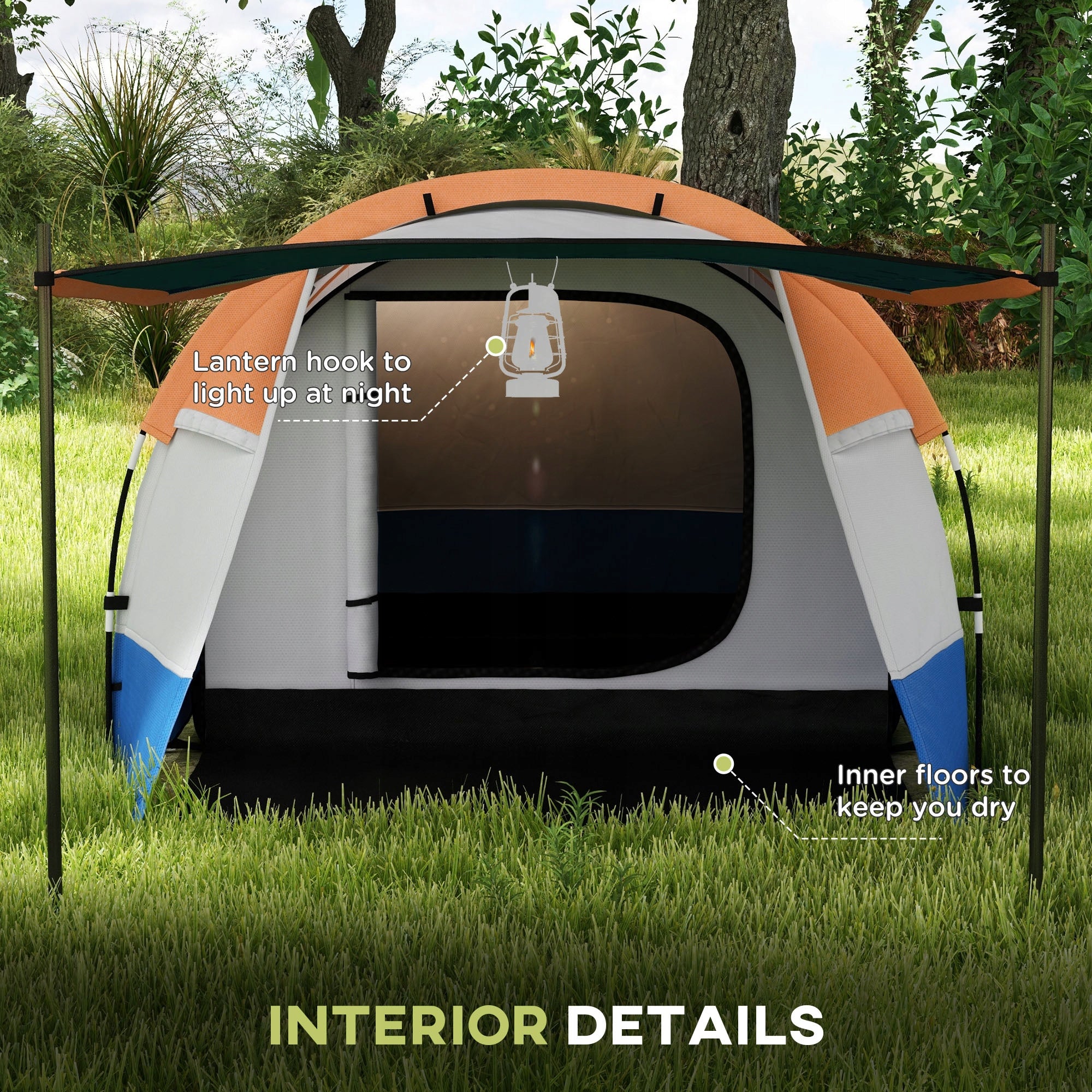 Outsunny 3-person tunnel tent with hook, vestibule, orange Waterproofness 2000 mm