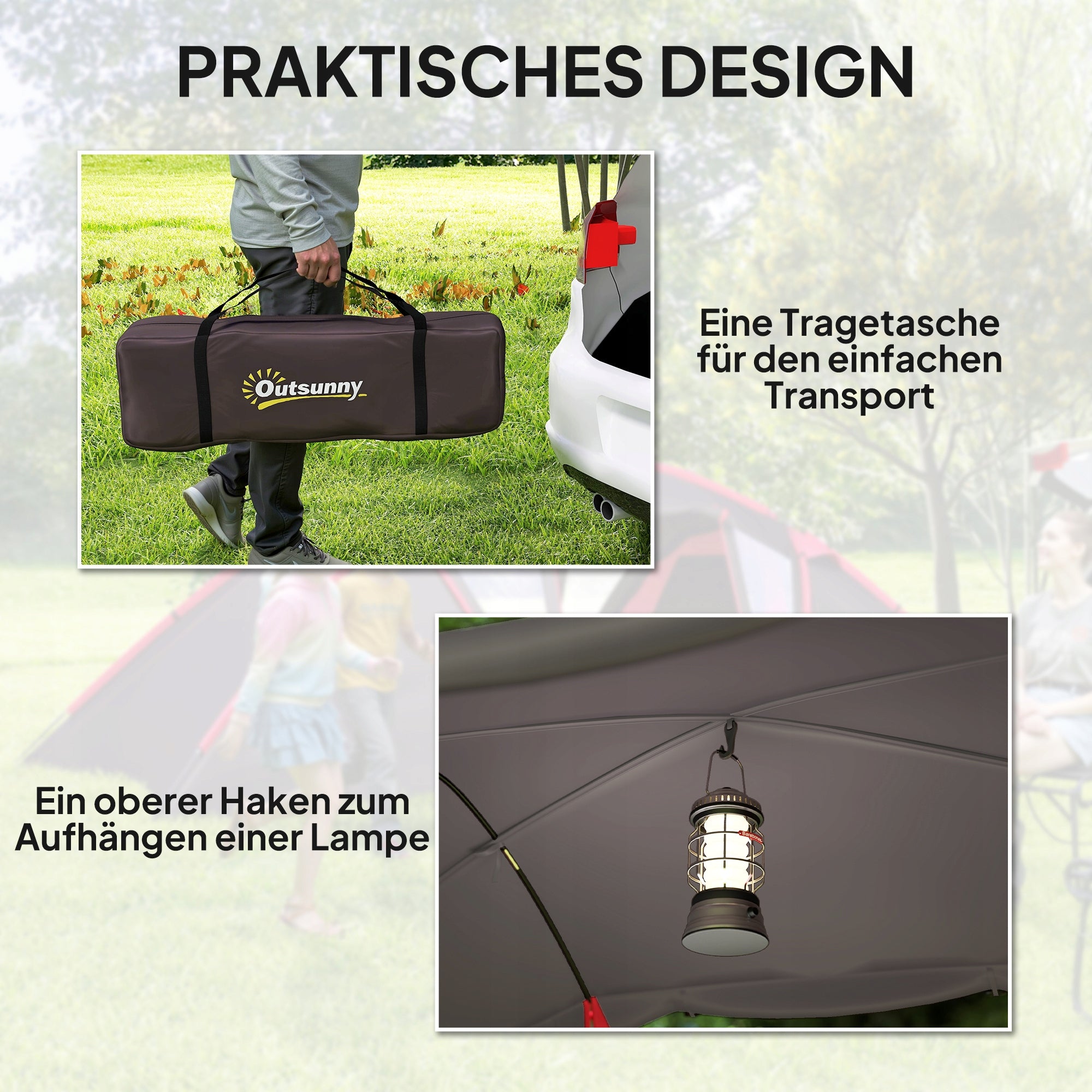 Outsunny 4-6-person family tent with 2 bedrooms and living room grey Waterproofness 3000 mm