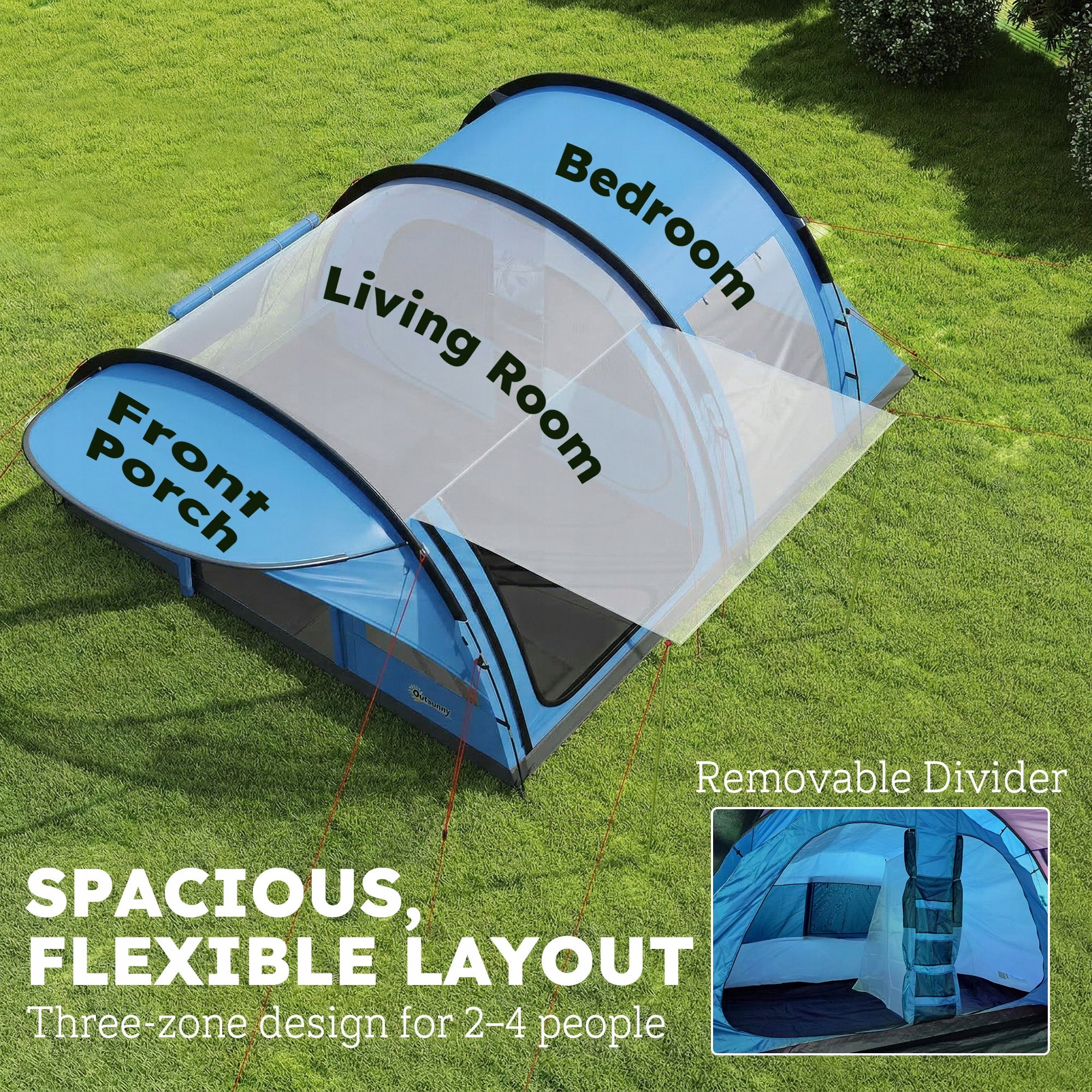 Outsunny 4-person tunnel tent with bedroom, vestibule and windows Manufacturer code A20-557V00BU