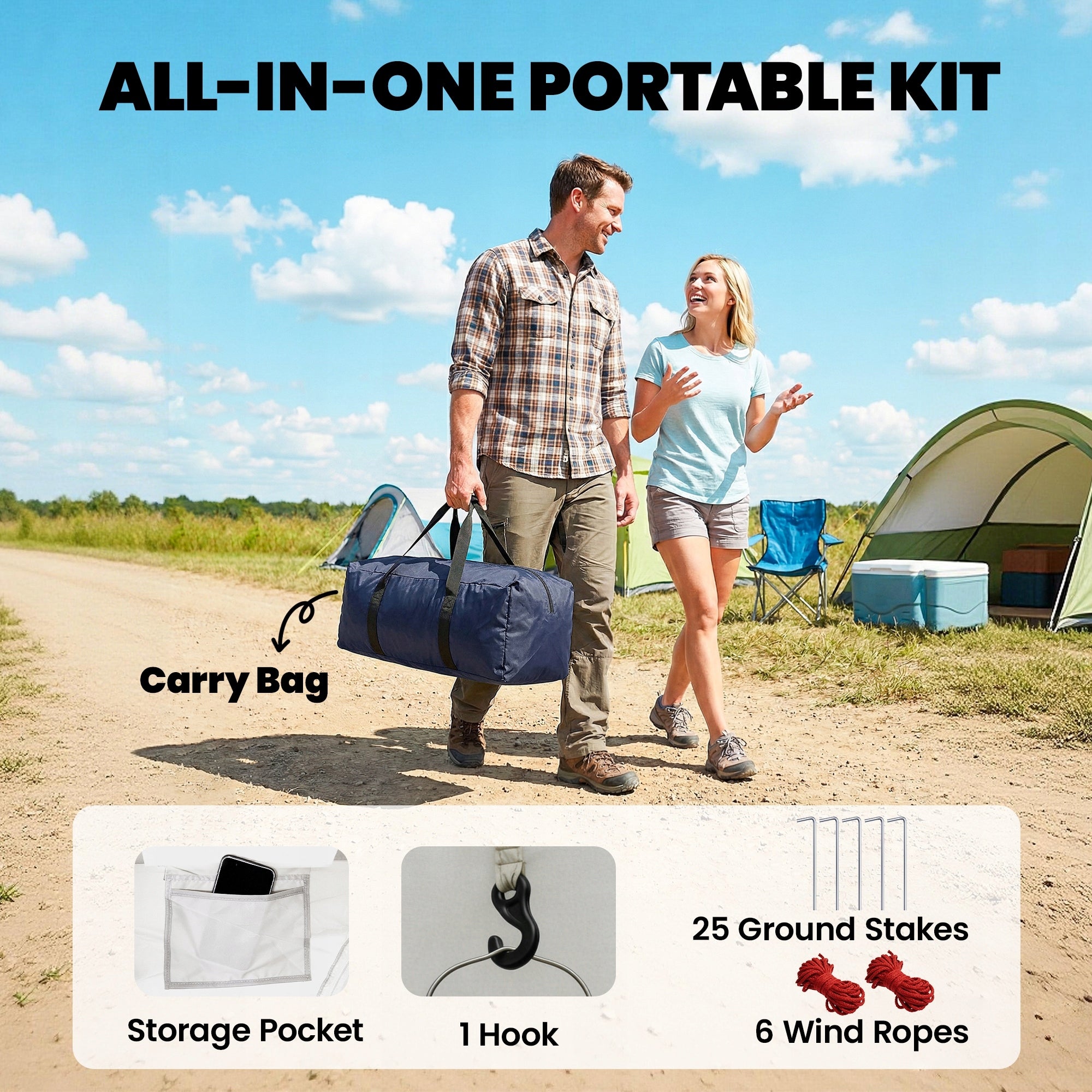 Outsunny 4-person tunnel tent with sleeping and living area 3000 mm Frame external