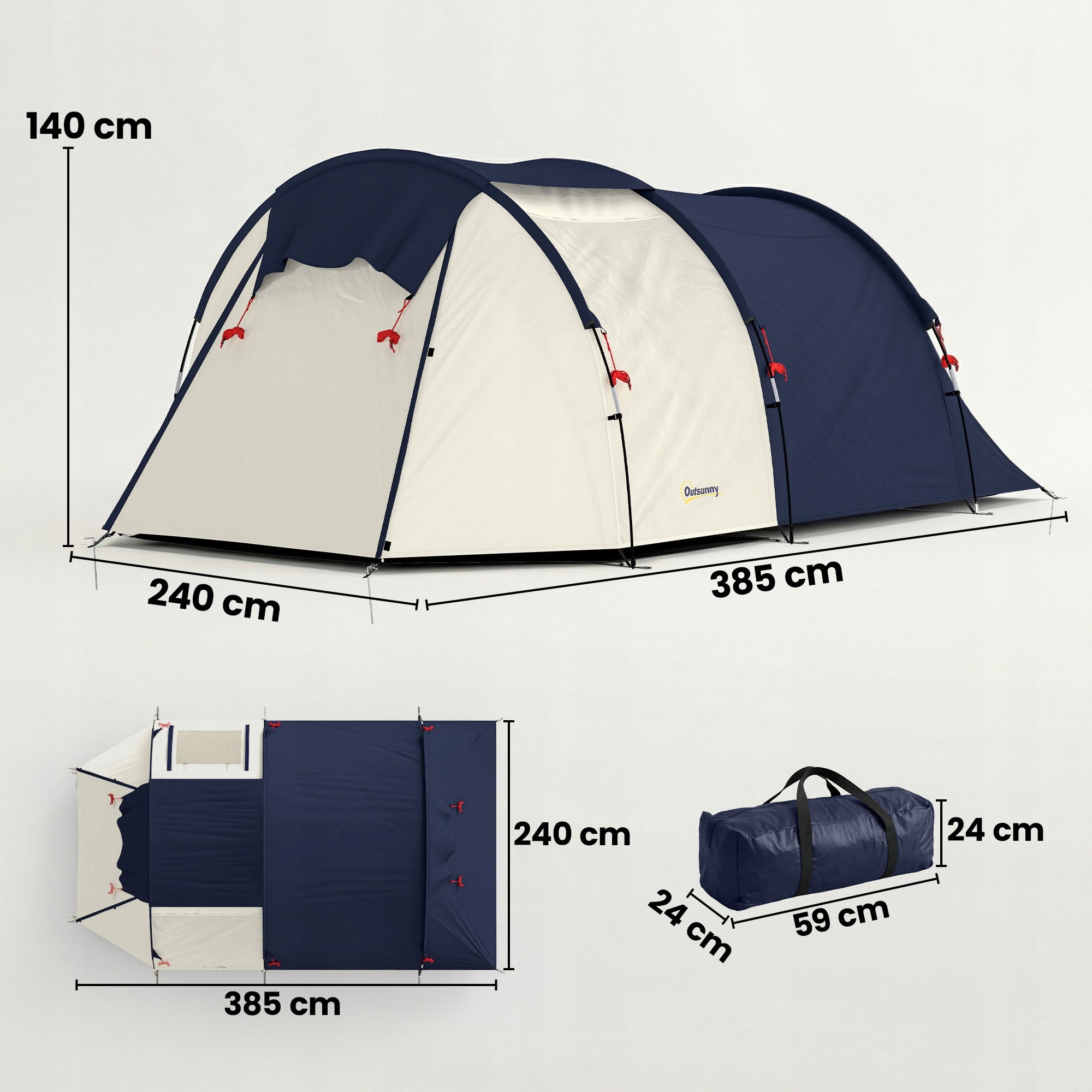 Outsunny 4-person tunnel tent with sleeping and living area 3000 mm Number of entrances 1