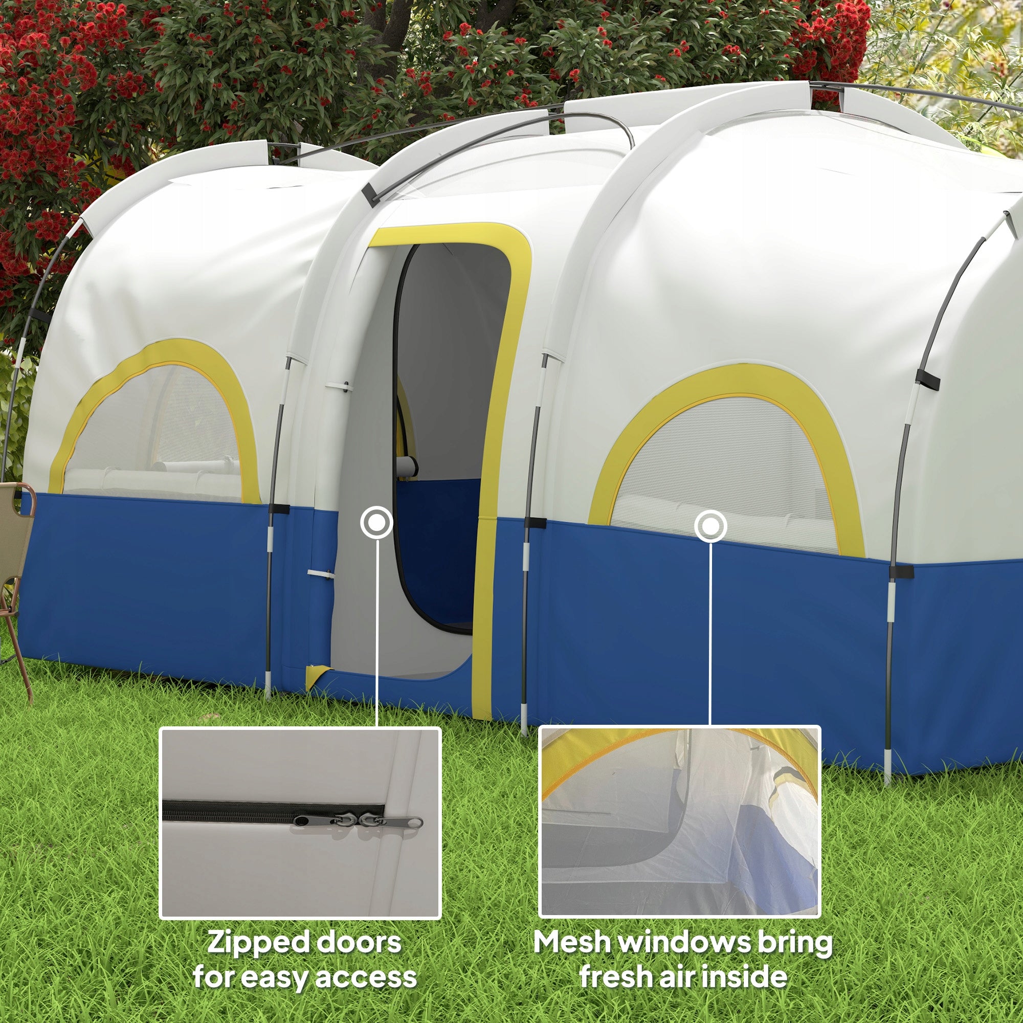 Outsunny 6-person tunnel tent, waterproof, 3 rooms, with net Kind travel