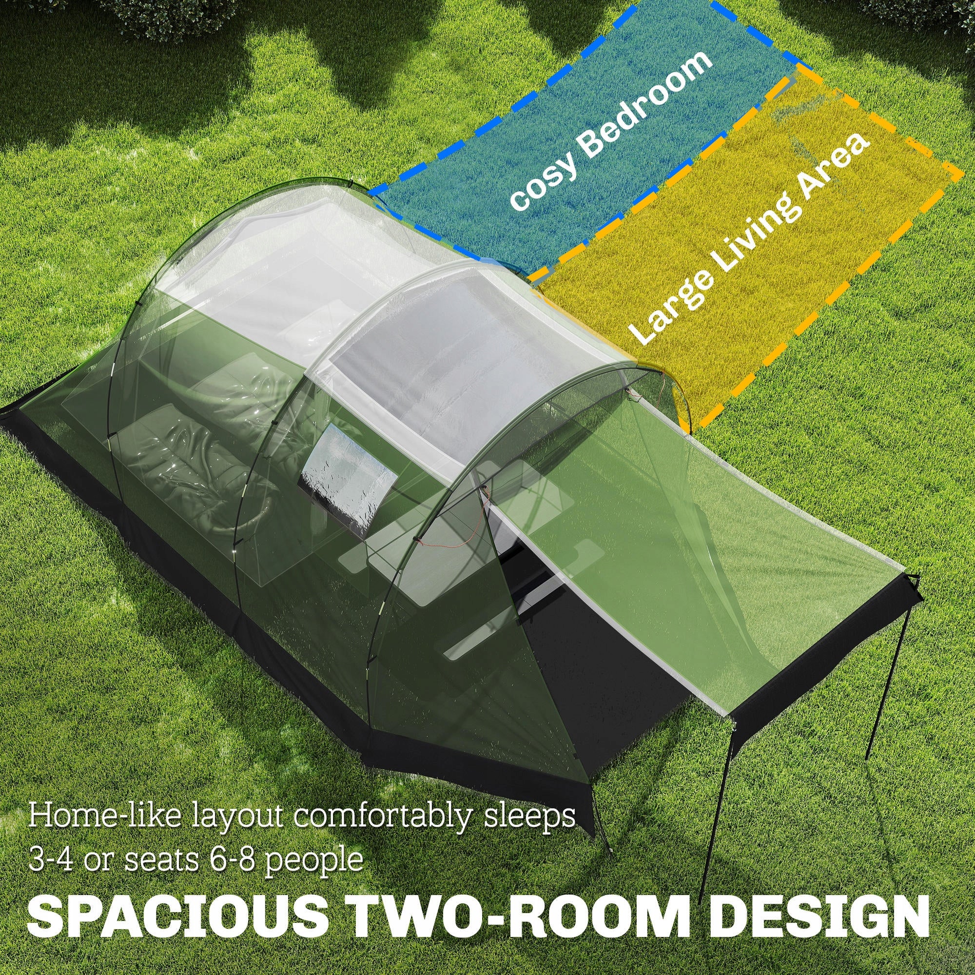 Outsunny Camping Tent for 3-4 People Waterproof Family Tent Manufacturer code A20-580V00GN