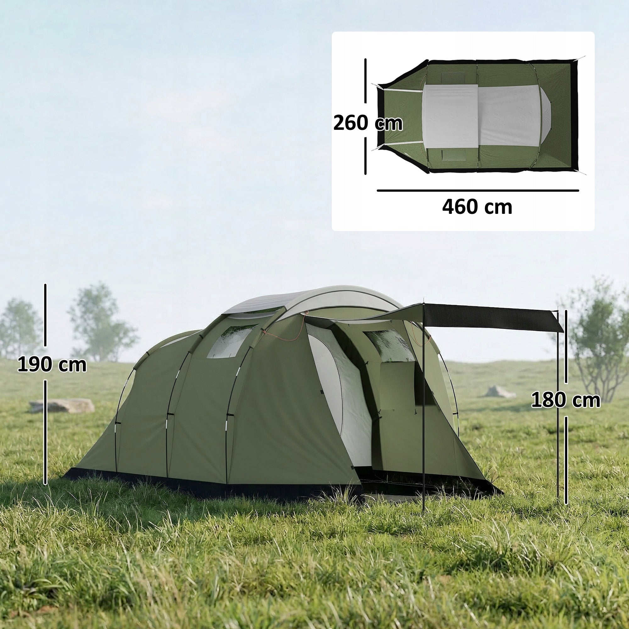 Outsunny Camping Tent for 3-4 People Waterproof Family Tent Number of entrances 2