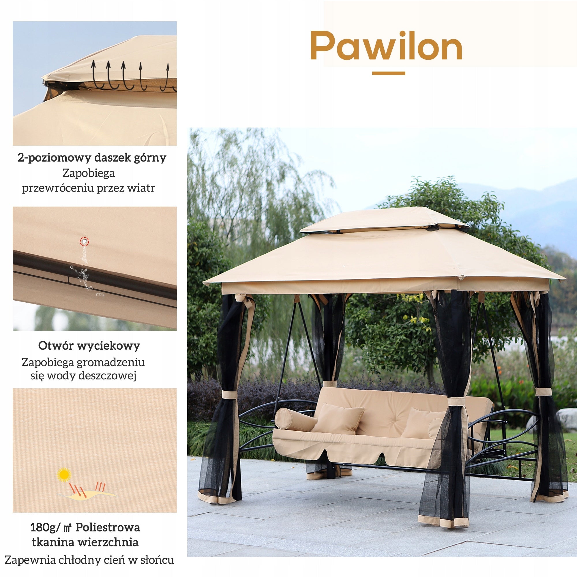 Outsunny Garden swing with bed function, canopy, steel frame Kind freestanding
