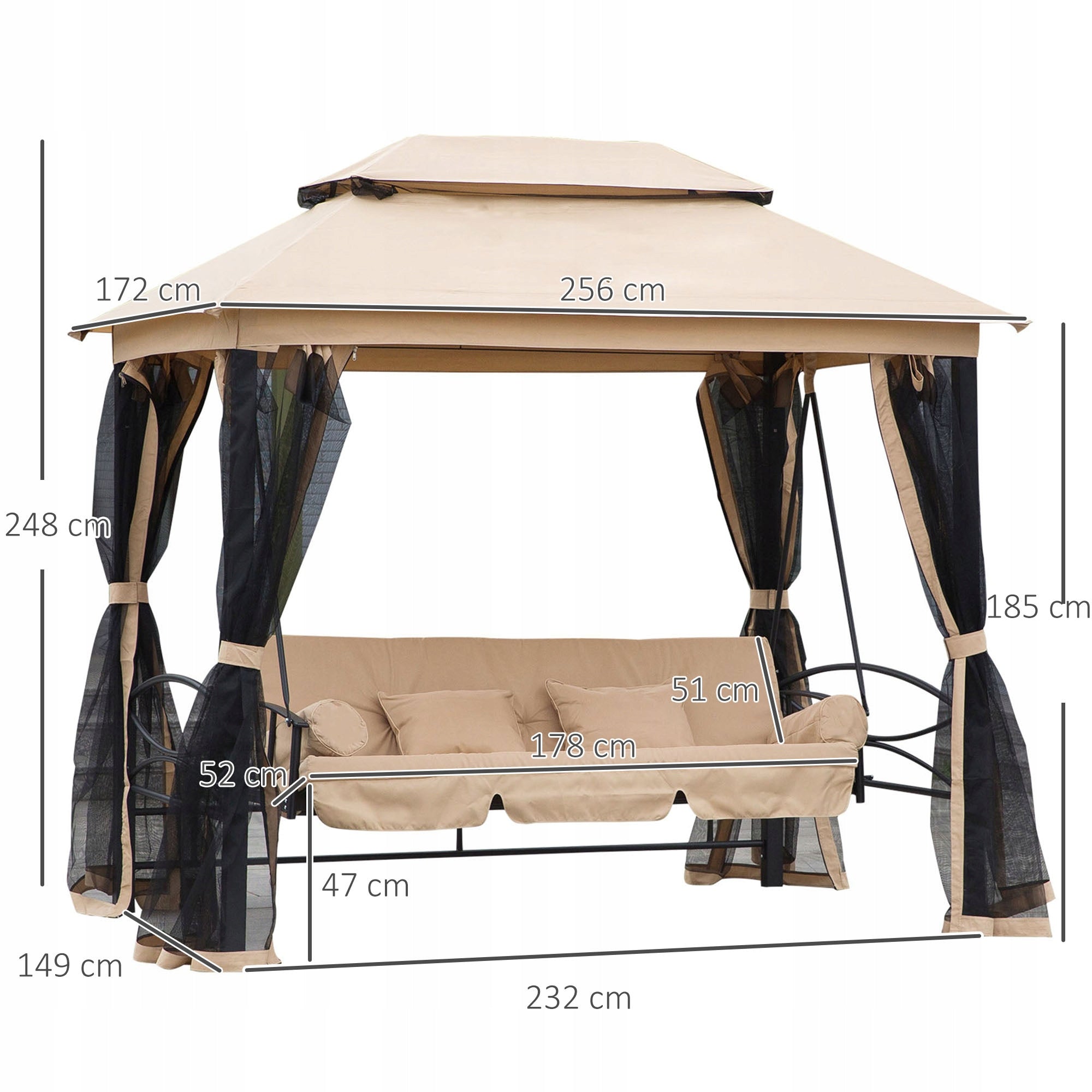 Outsunny Garden swing with bed function, canopy, steel frame Material of manufacture metal