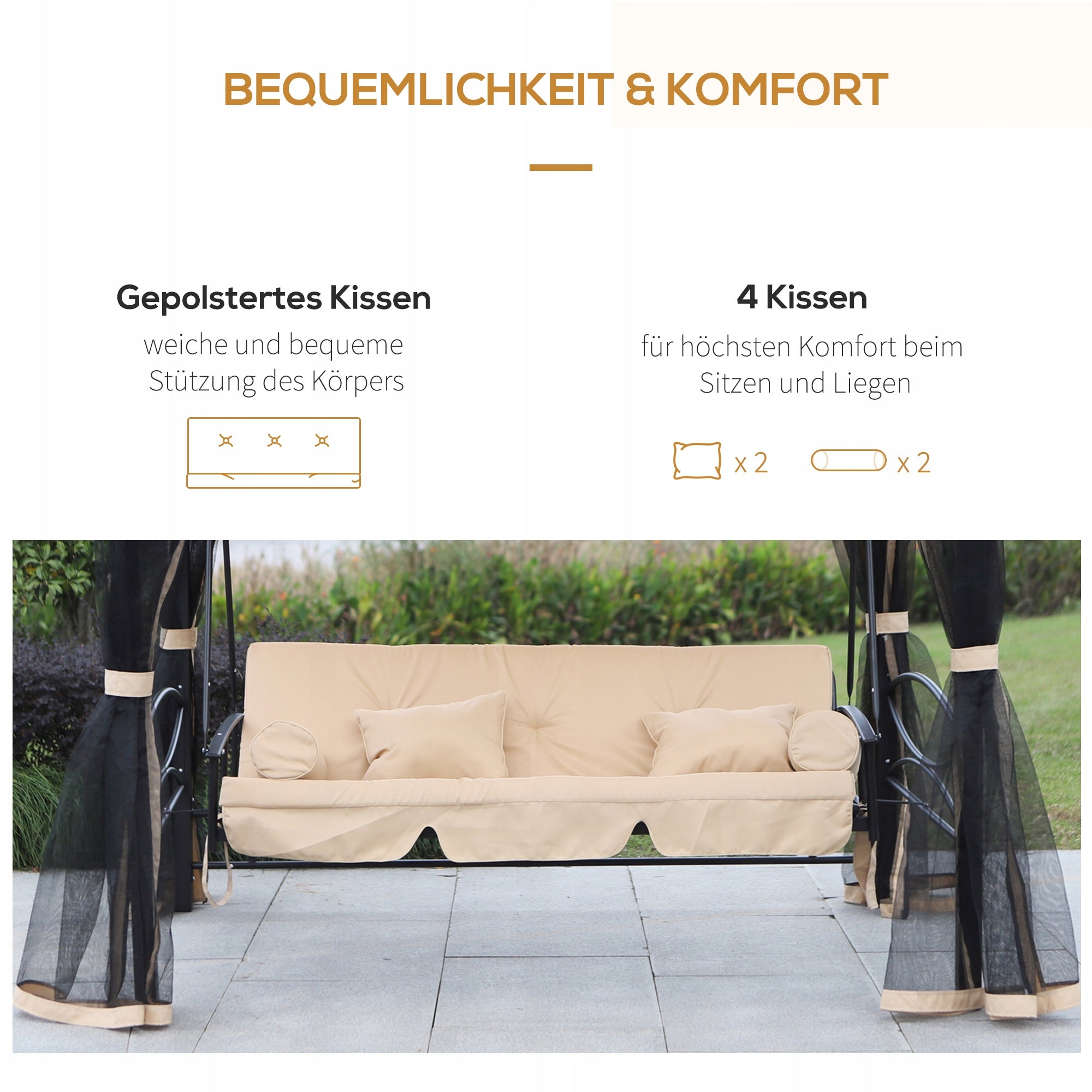Outsunny Garden swing with bed function, canopy, steel frame Seat width 52 cm