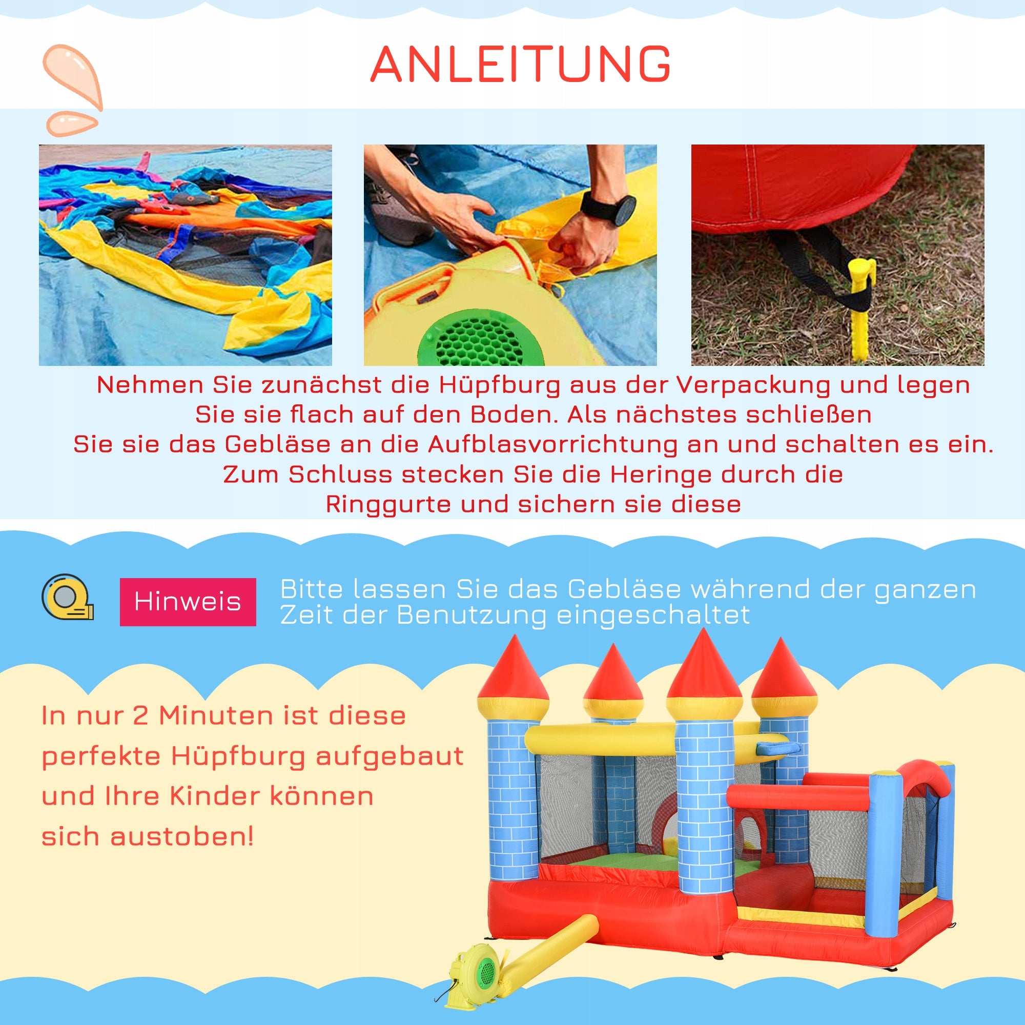 Outsunny Inflatable slide with swimming pool for 3 children, with fan Included other