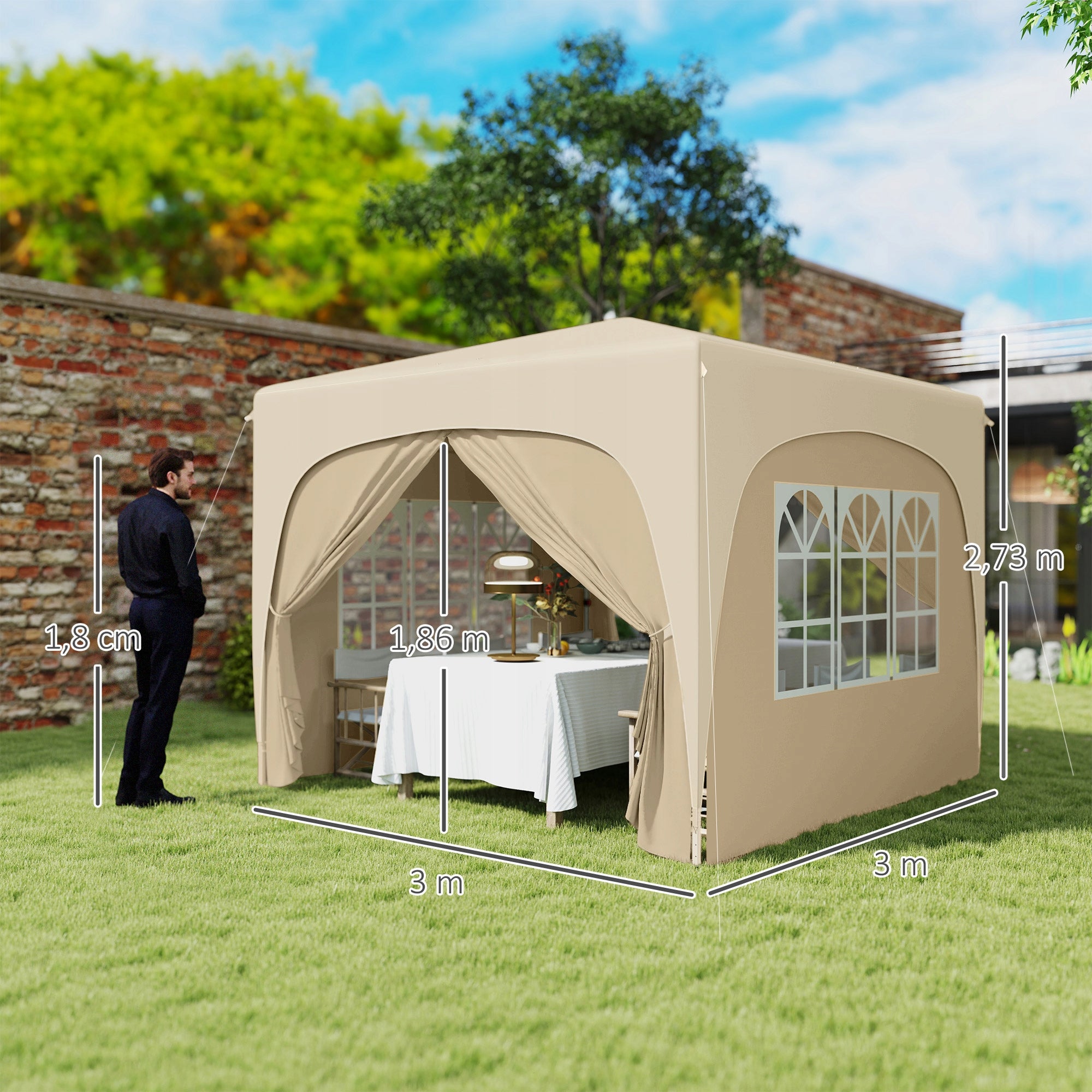Outsunny Pavilion 3x3m, waterproof, stable, winter, foldable Width 3 m