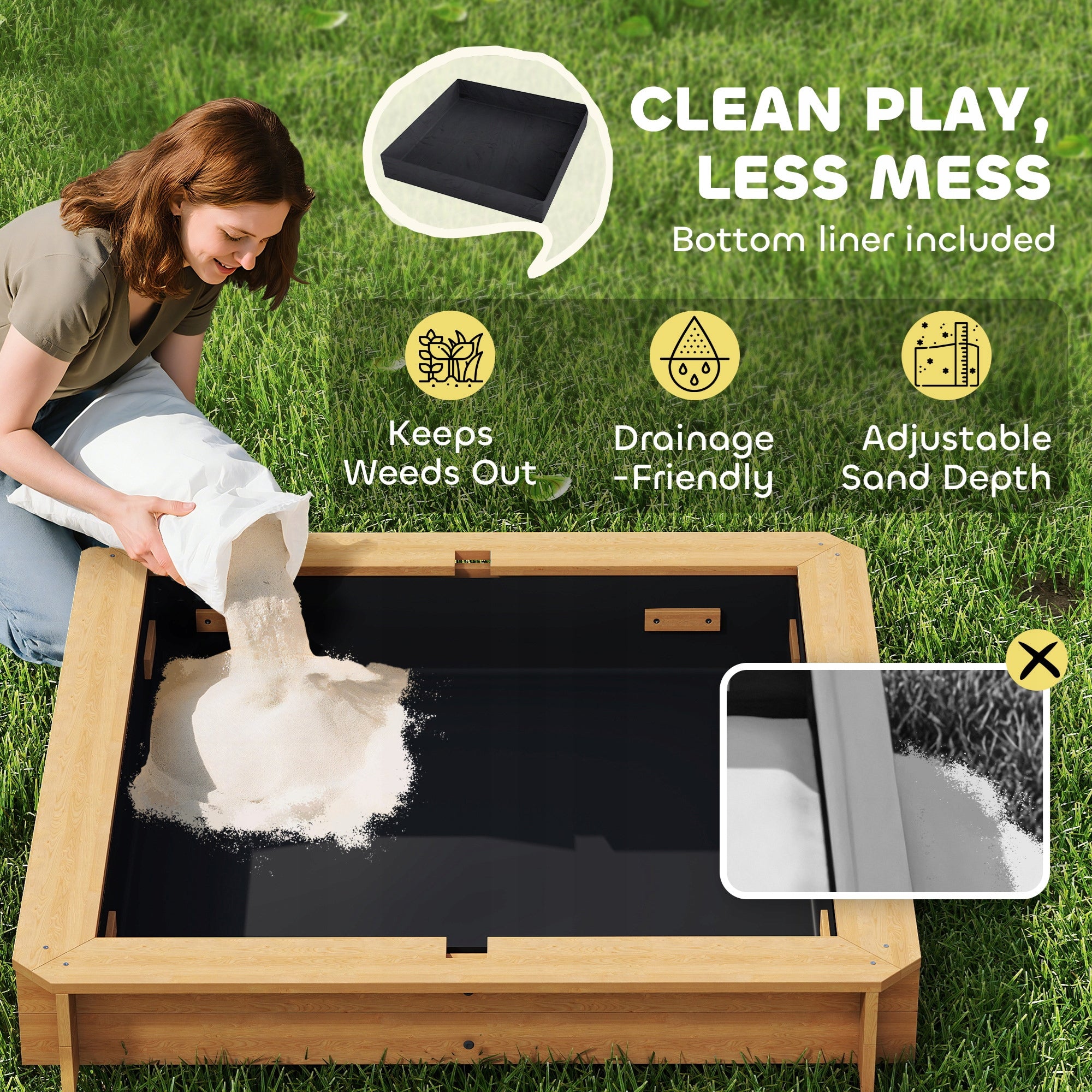 Outsunny Sandbox 106x106 cm for children with adjustable cover and benches Length 106 cm