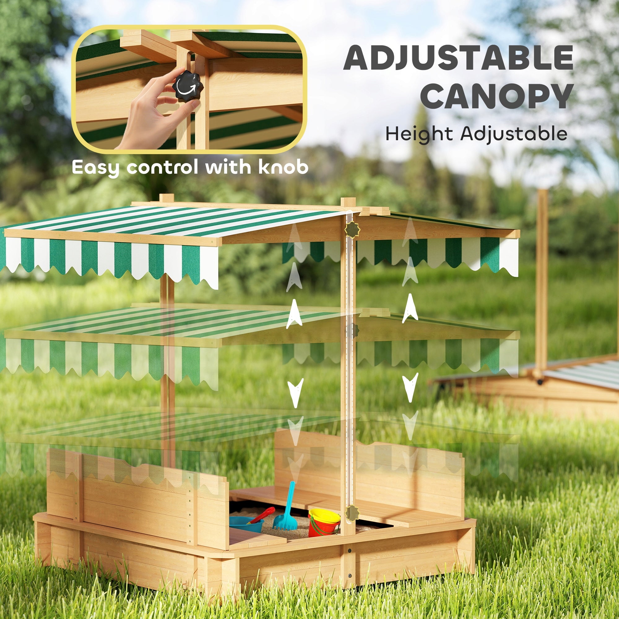 Outsunny Sandbox 106x106 cm for children with adjustable cover and benches Manufacturer code 343-029V00LR