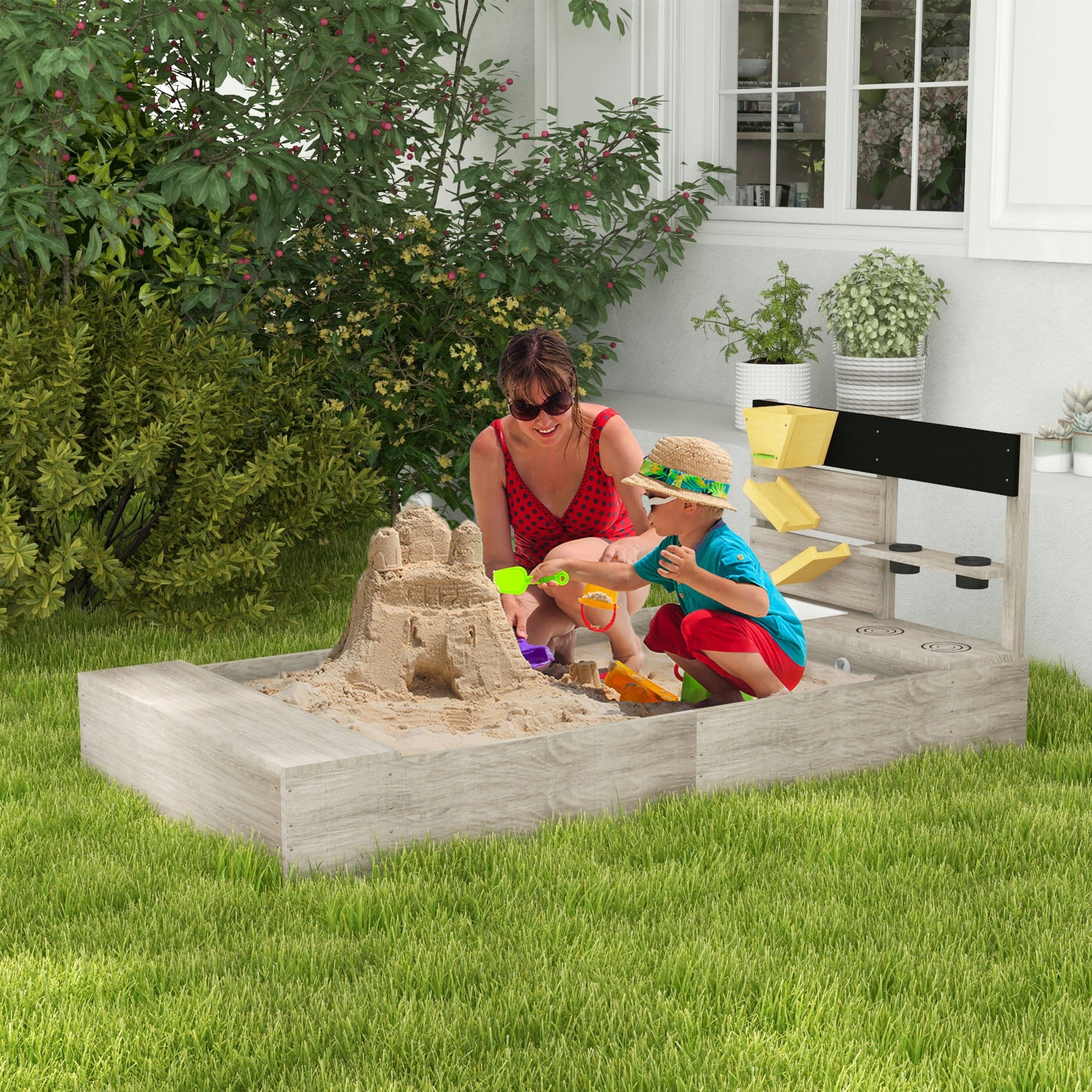 Outsunny Sandbox with kitchen, wooden, 154x80x60 cm, grey Brand Outsunny
