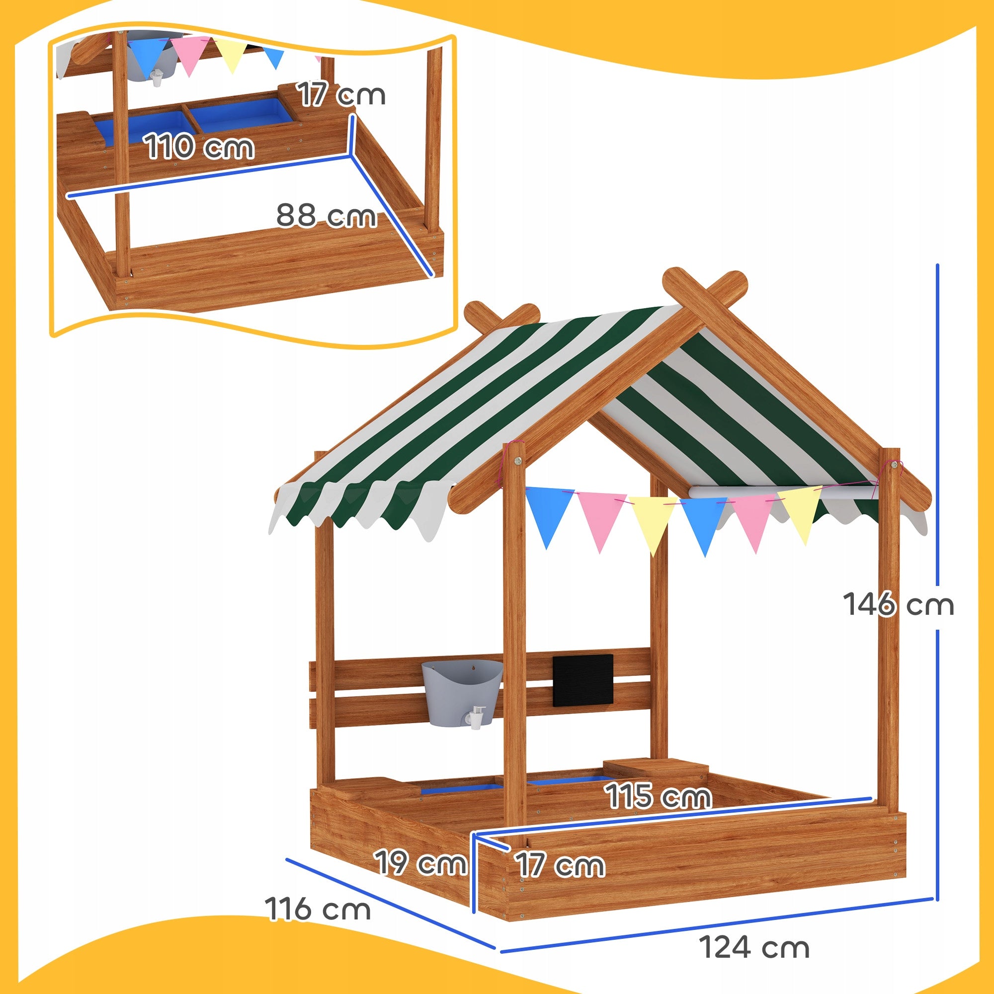 Outsunny Sandbox with roof, wooden, for 3-7 years, green Kind wooden