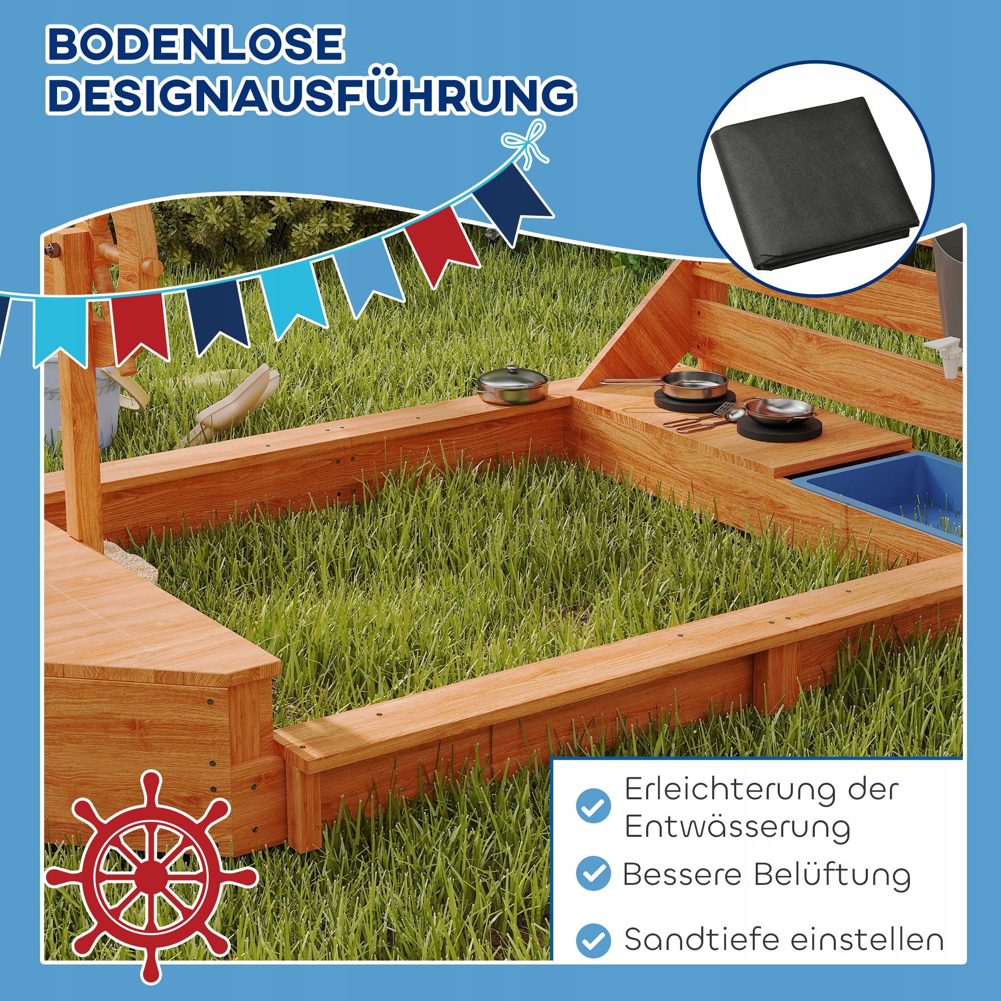 Outsunny Ship Shaped Wooden Sandbox, Green and White Brand Outsunny