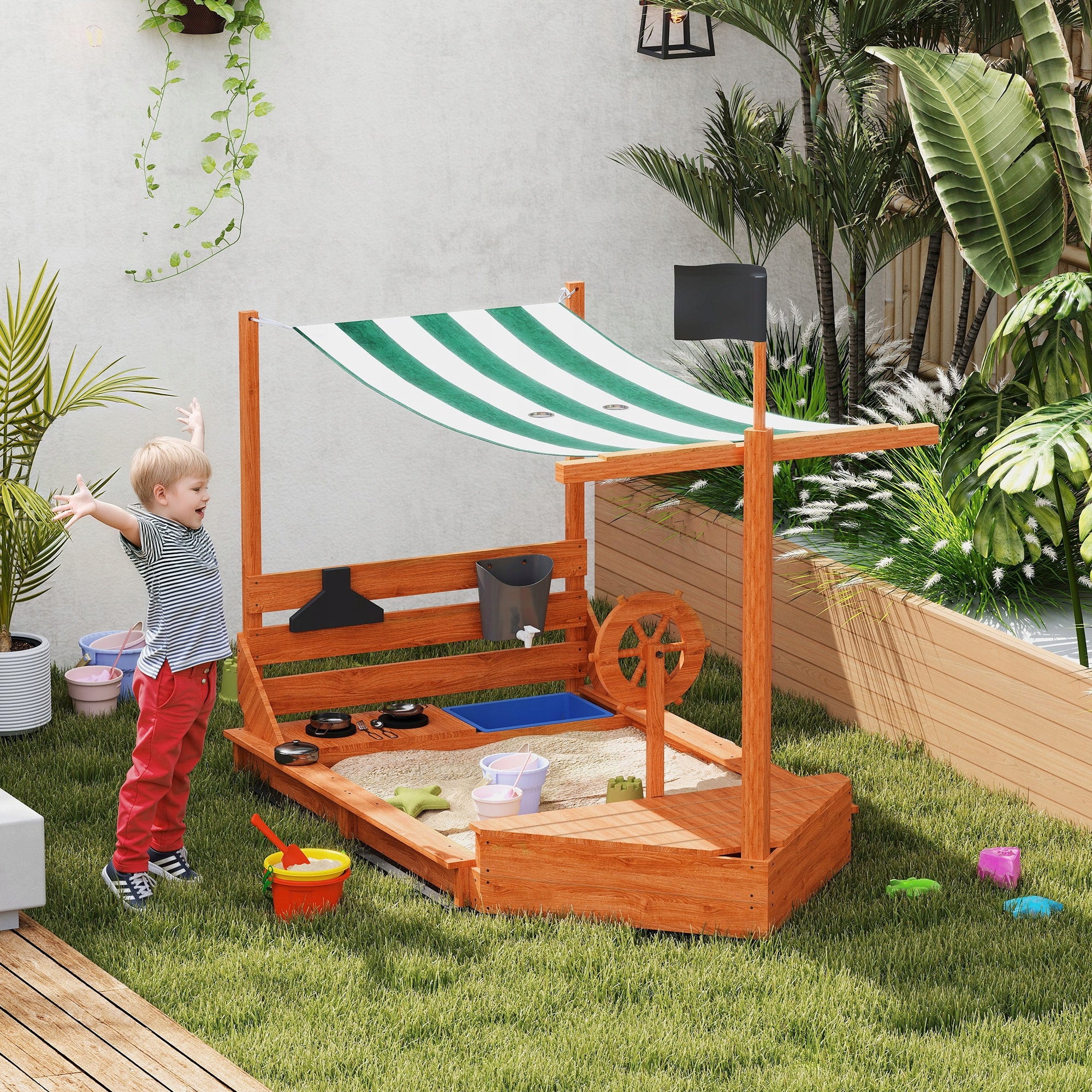 Outsunny Ship Shaped Wooden Sandbox, Green and White EAN (GTIN) 4255826828529