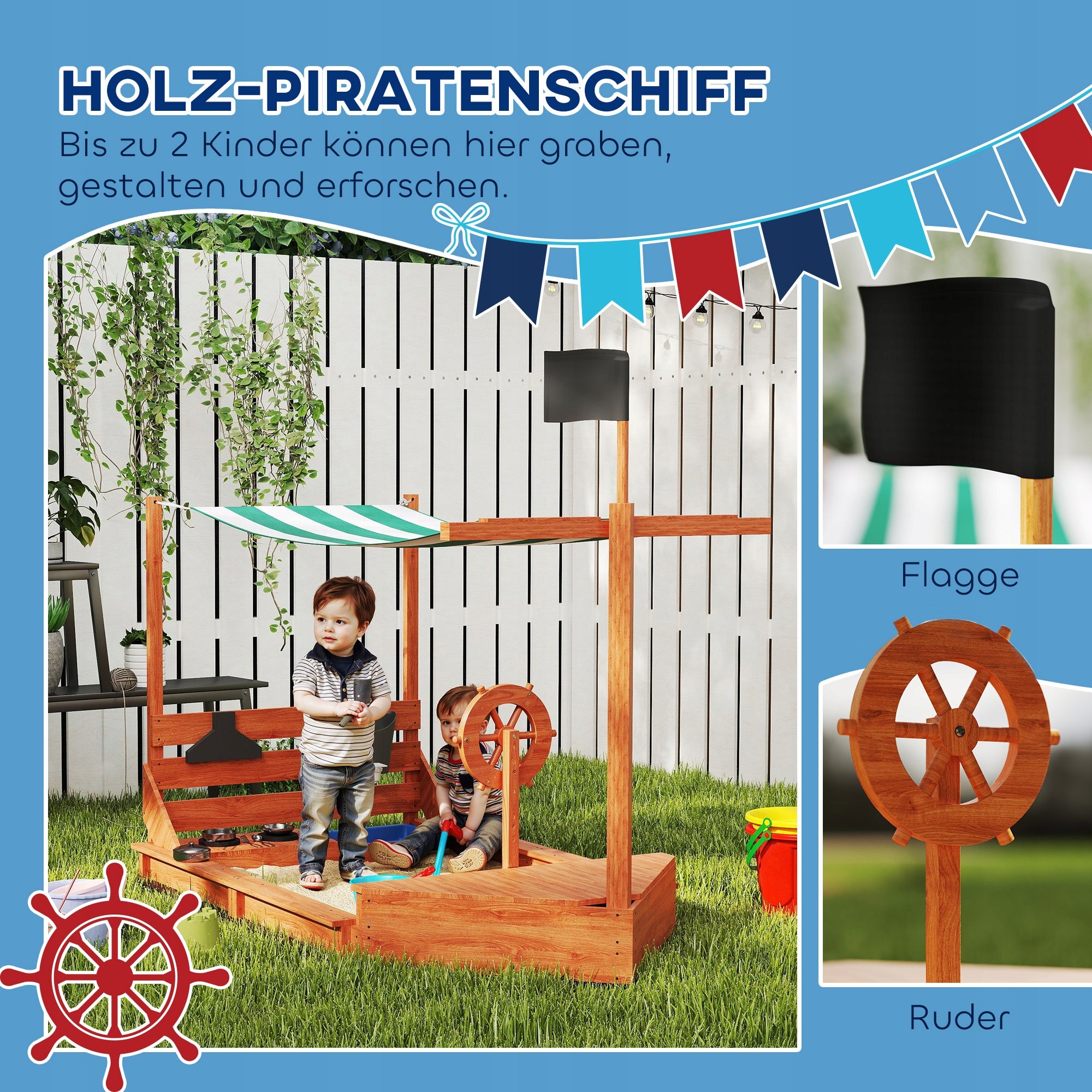 Outsunny Ship Shaped Wooden Sandbox, Green and White Manufacturer code 343-061V00OG