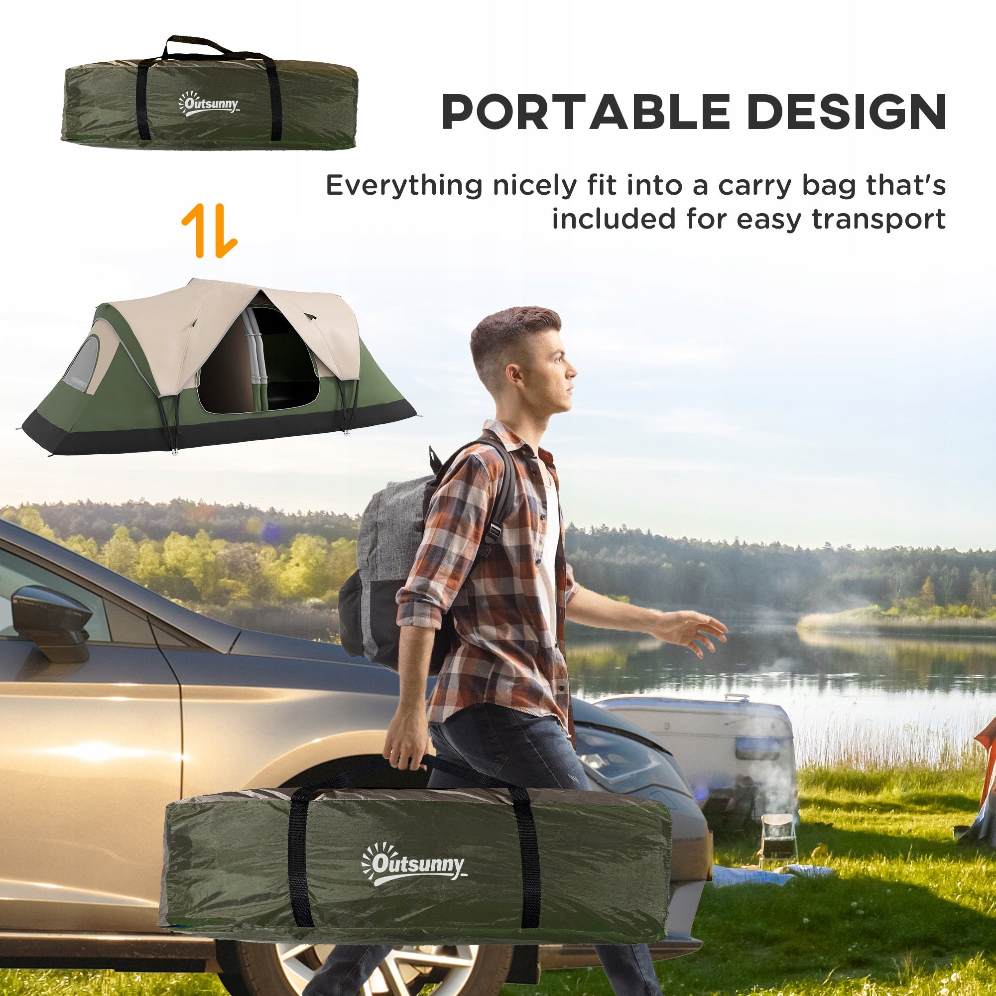 Outsunny Tunnel tent for 6-8 people, with hooks and mesh windows Additional features pockets sun protection wind protection window vestibule ventilation system