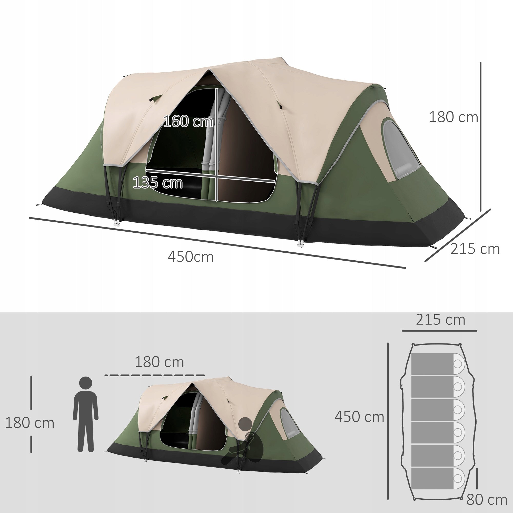 Outsunny Tunnel tent for 6-8 people, with hooks and mesh windows Kind travel