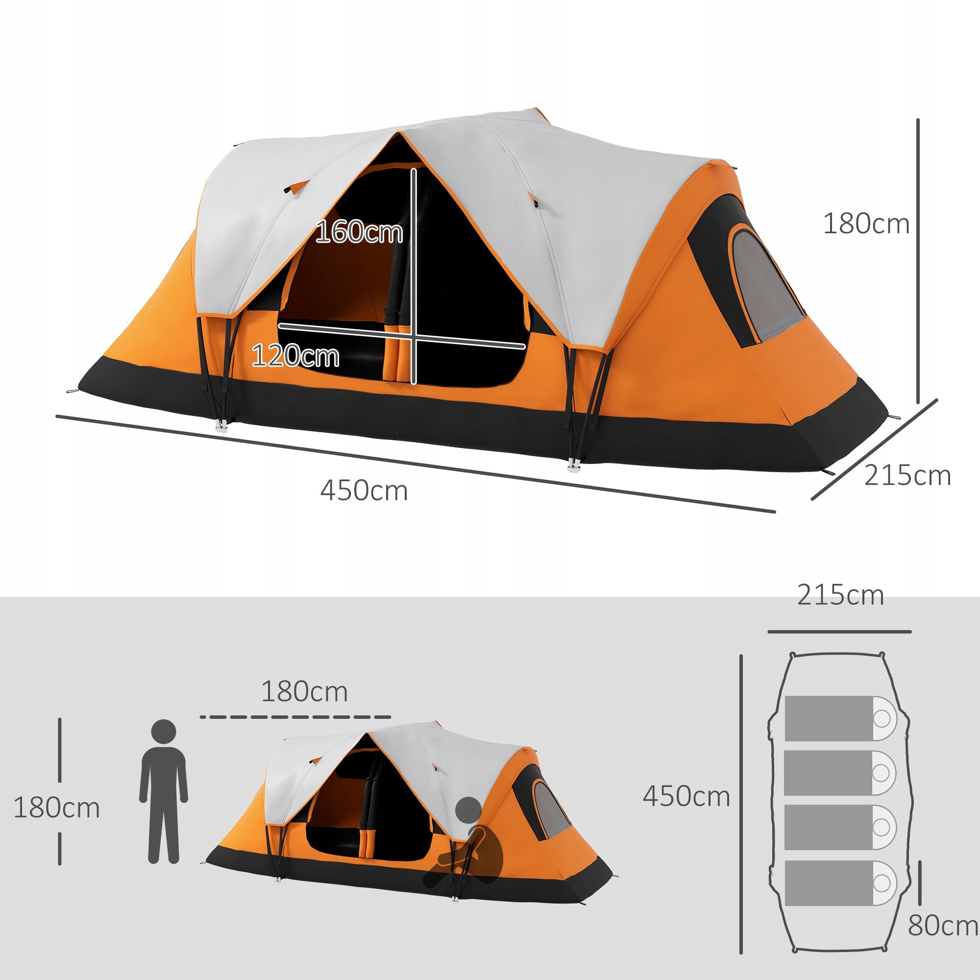 Outsunny Tunnel tent for 8 people, with hooks for light, net Model Namiot