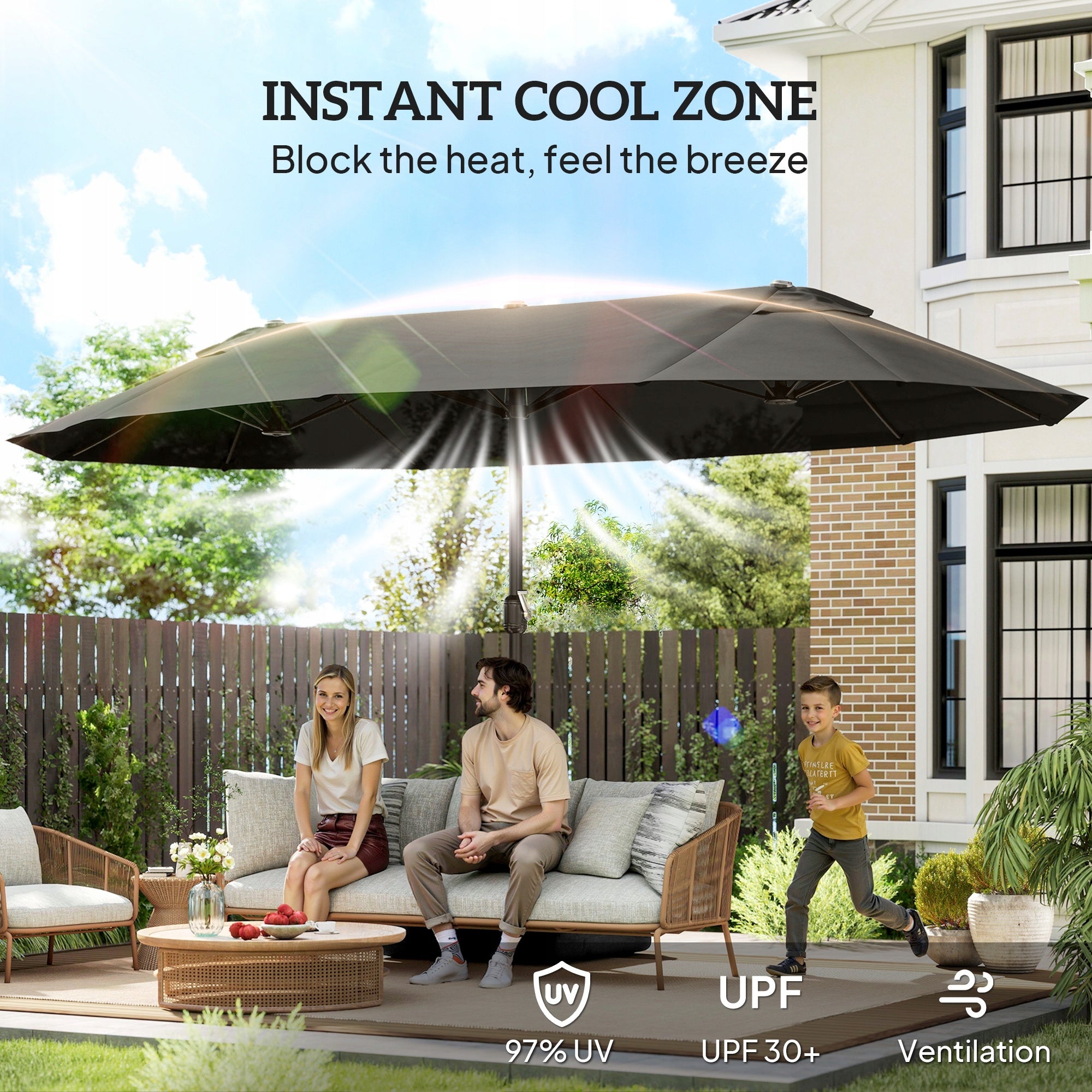 Outsunny Umbrella with stand and double umbrella 4,6 x 2,7 m dark grey Diameter/width 270 cm