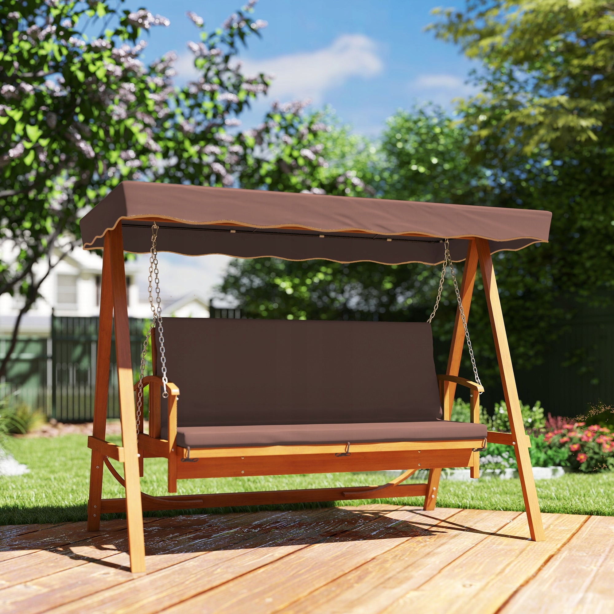 Outsunny Wooden garden swing with unfolding function for 3 people Manufacturer Outsunny