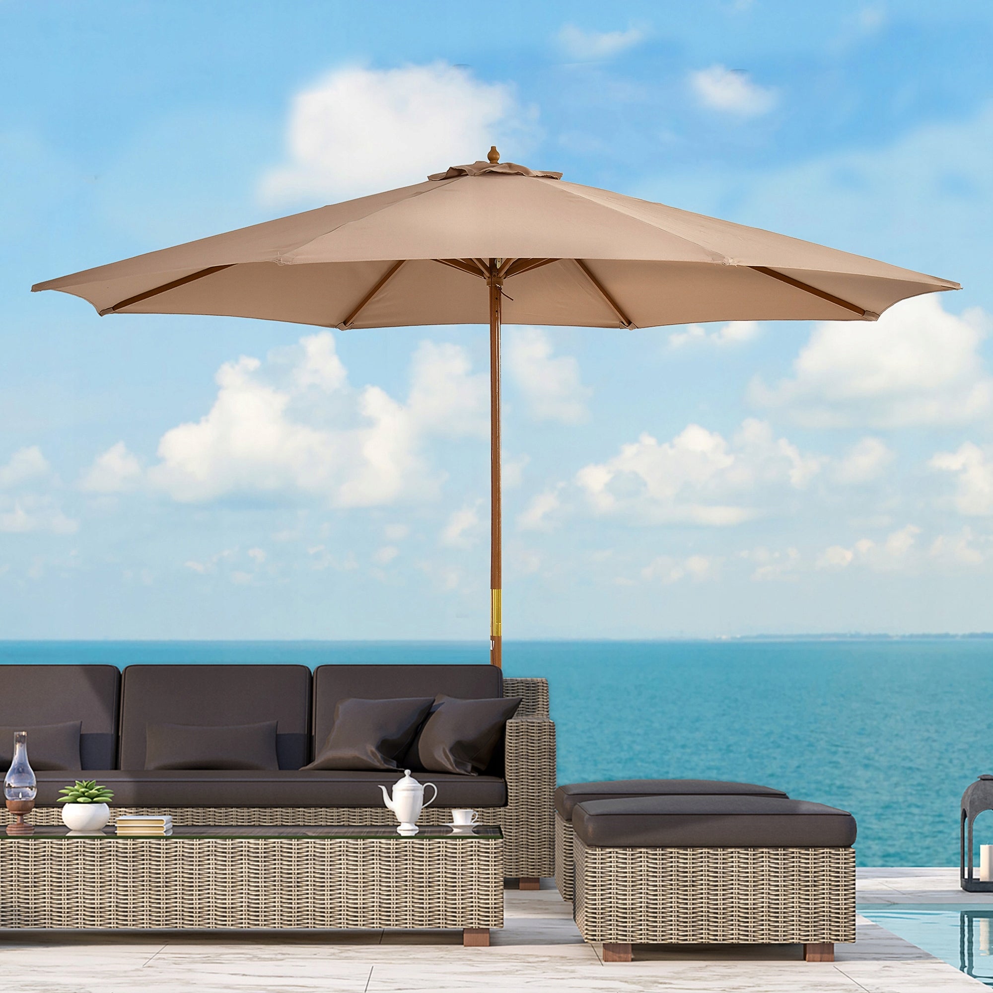 Outsunny Wooden garden umbrella 300 x 300 x 250 cm, khaki Manufacturer Outsunny