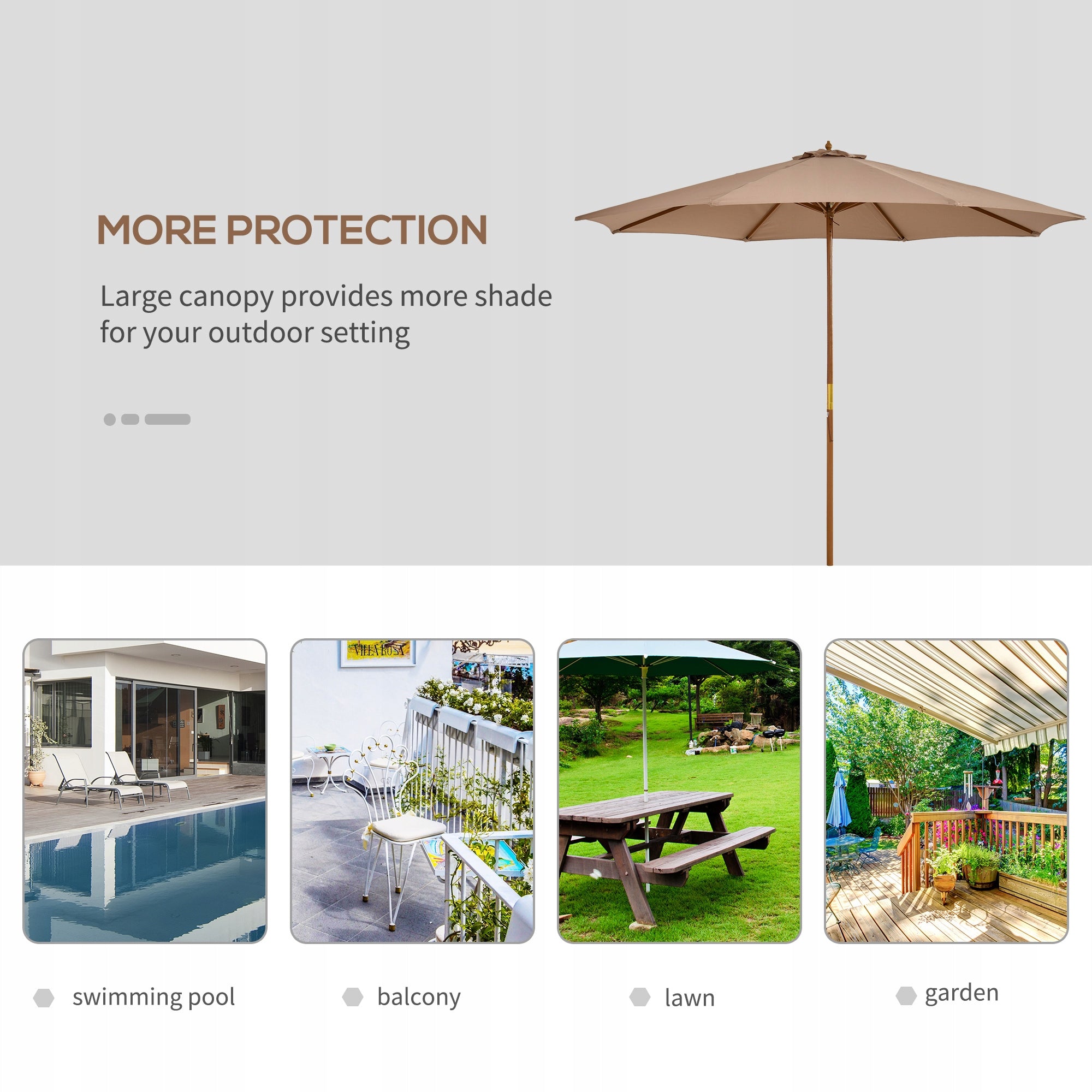 Outsunny Wooden garden umbrella 300 x 300 x 250 cm, khaki Manufacturer code Outsunny