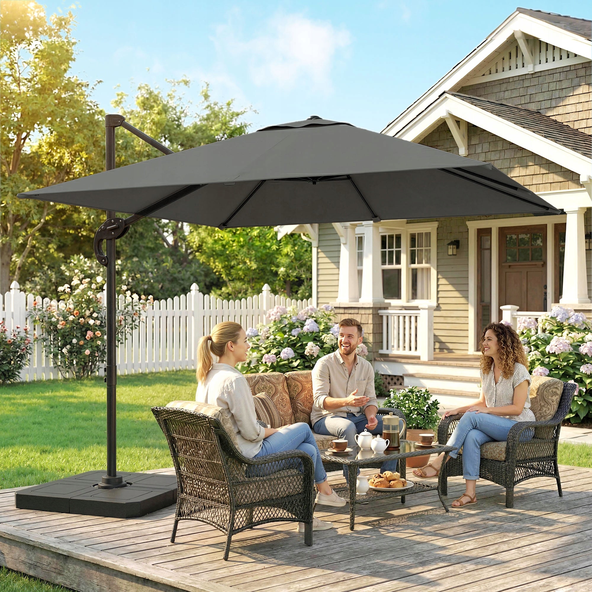 Outsunny aluminum garden umbrella Ø244cm with crank, stand, swivel Packaging status original