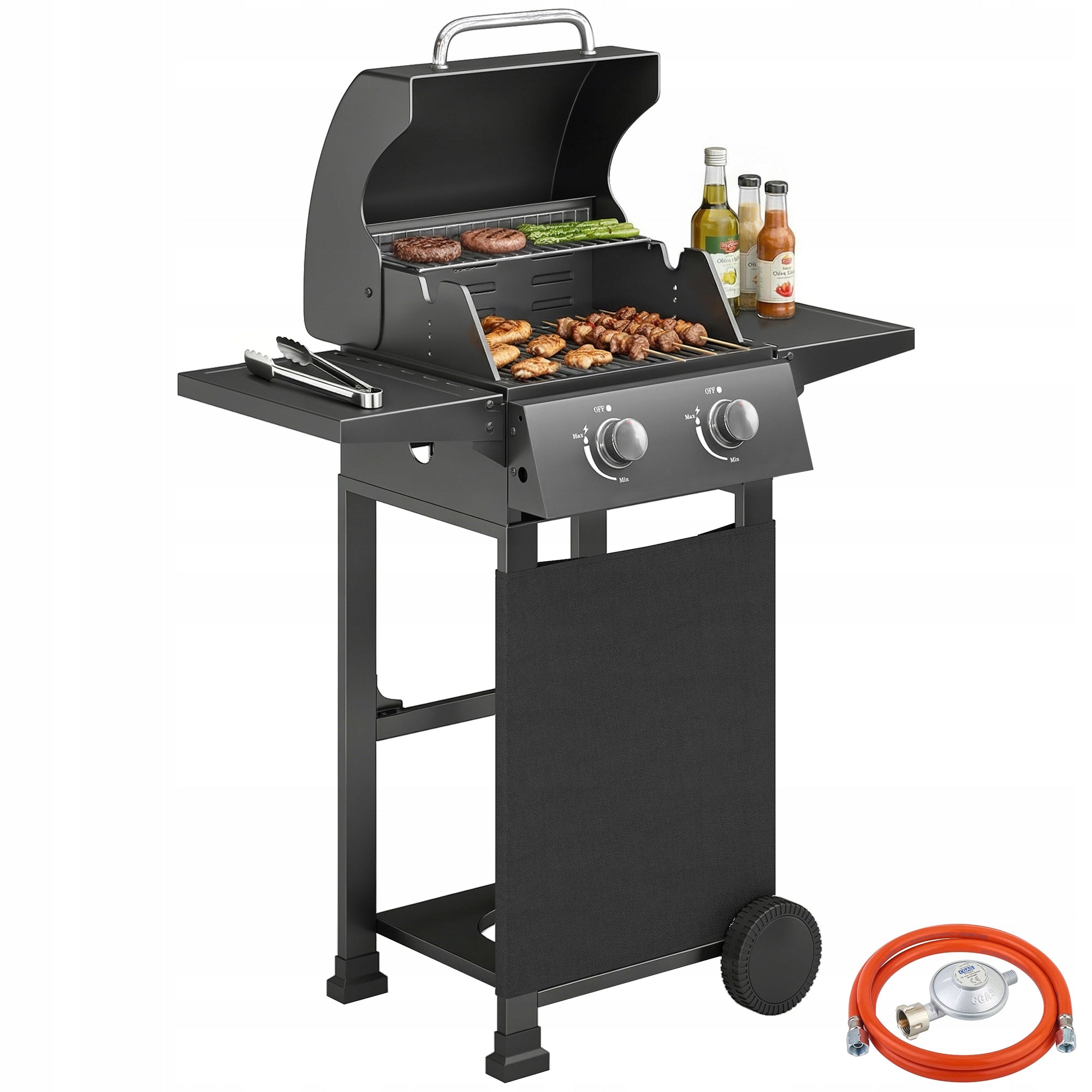 Outsunny gas grill 5,4 kW 2 burners trolley BBQ folding side shelves