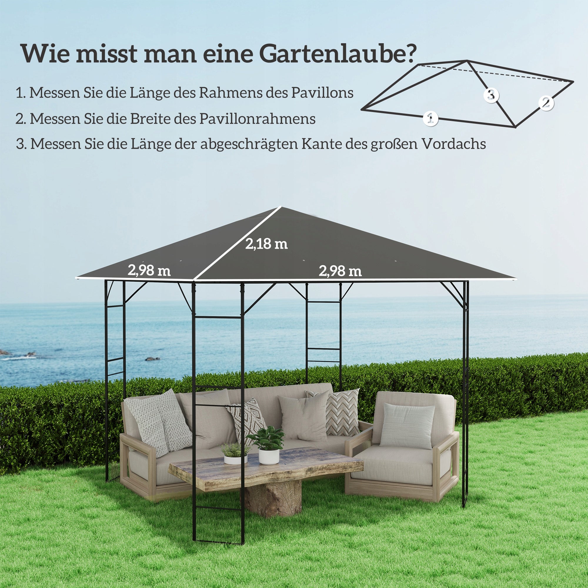 Outsunny replacement roof for pavilion 3 x 3 m waterproof pavilion roof Length 2.98 m