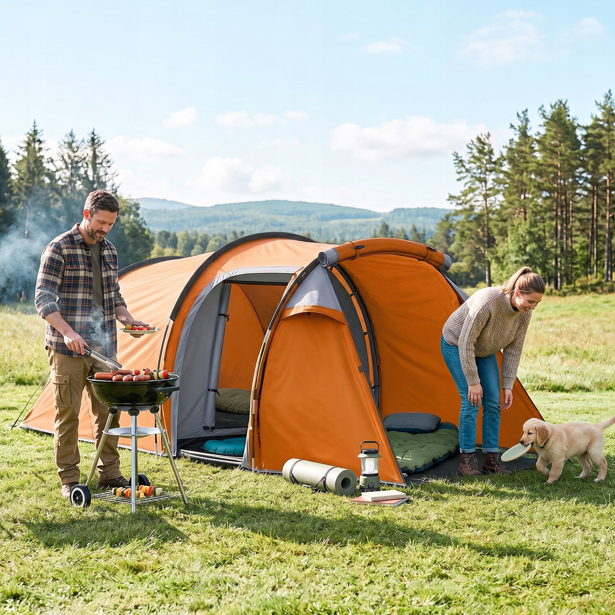 Outsunny tunnel tent for 2-3 people, with vestibule and hook Packaging status original