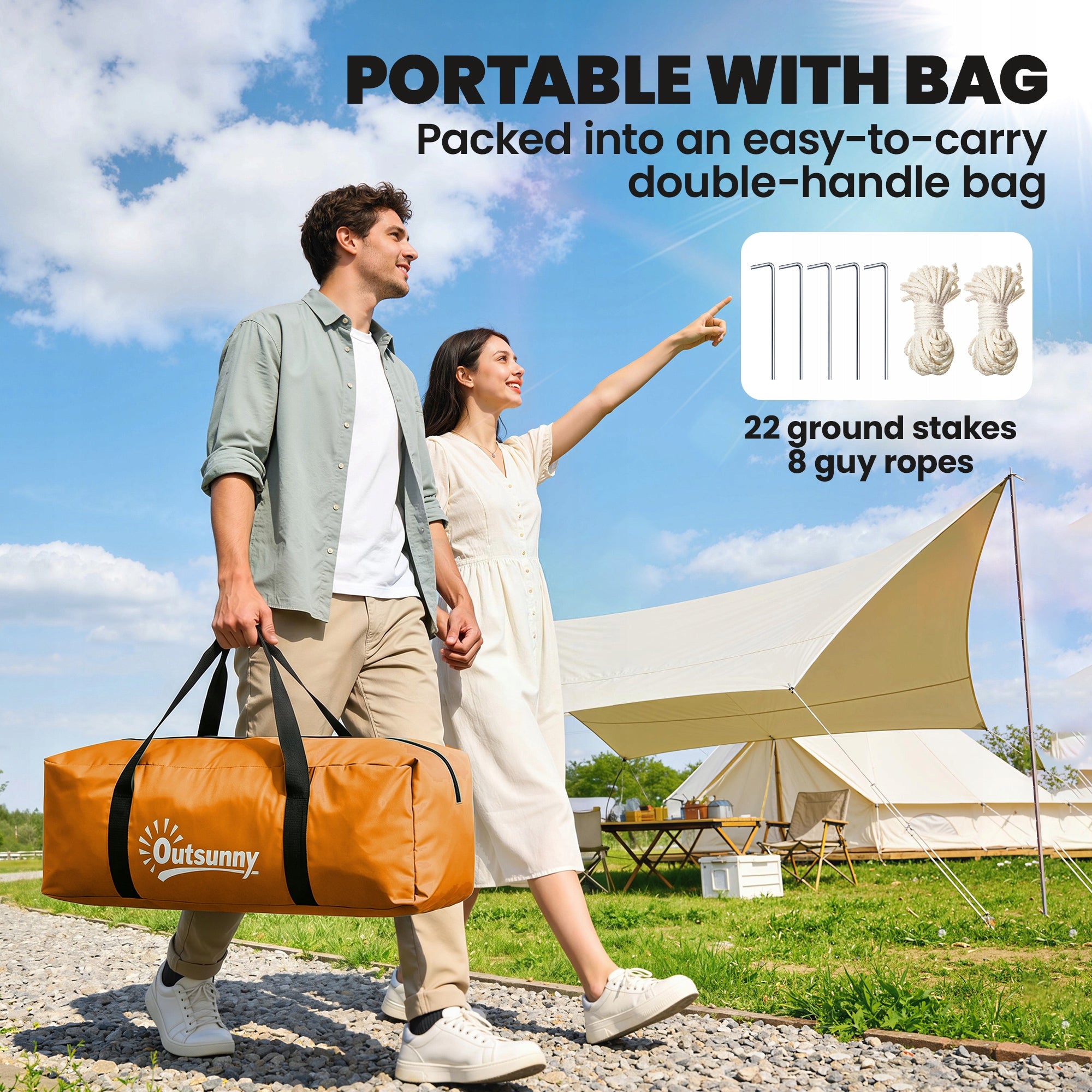 Outsunny tunnel tent for 4-6 people, camping, with doors and floor Type double layer (with flysheet)