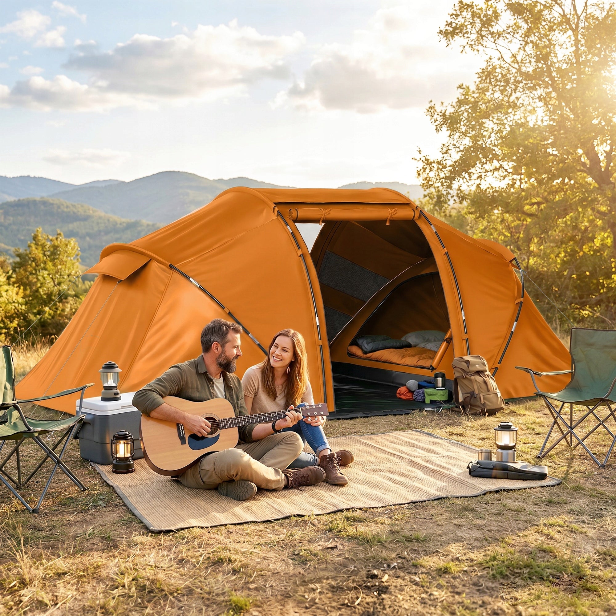 Outsunny tunnel tent for 4-6 people, camping, with doors and floor Waterproofness 2000 mm