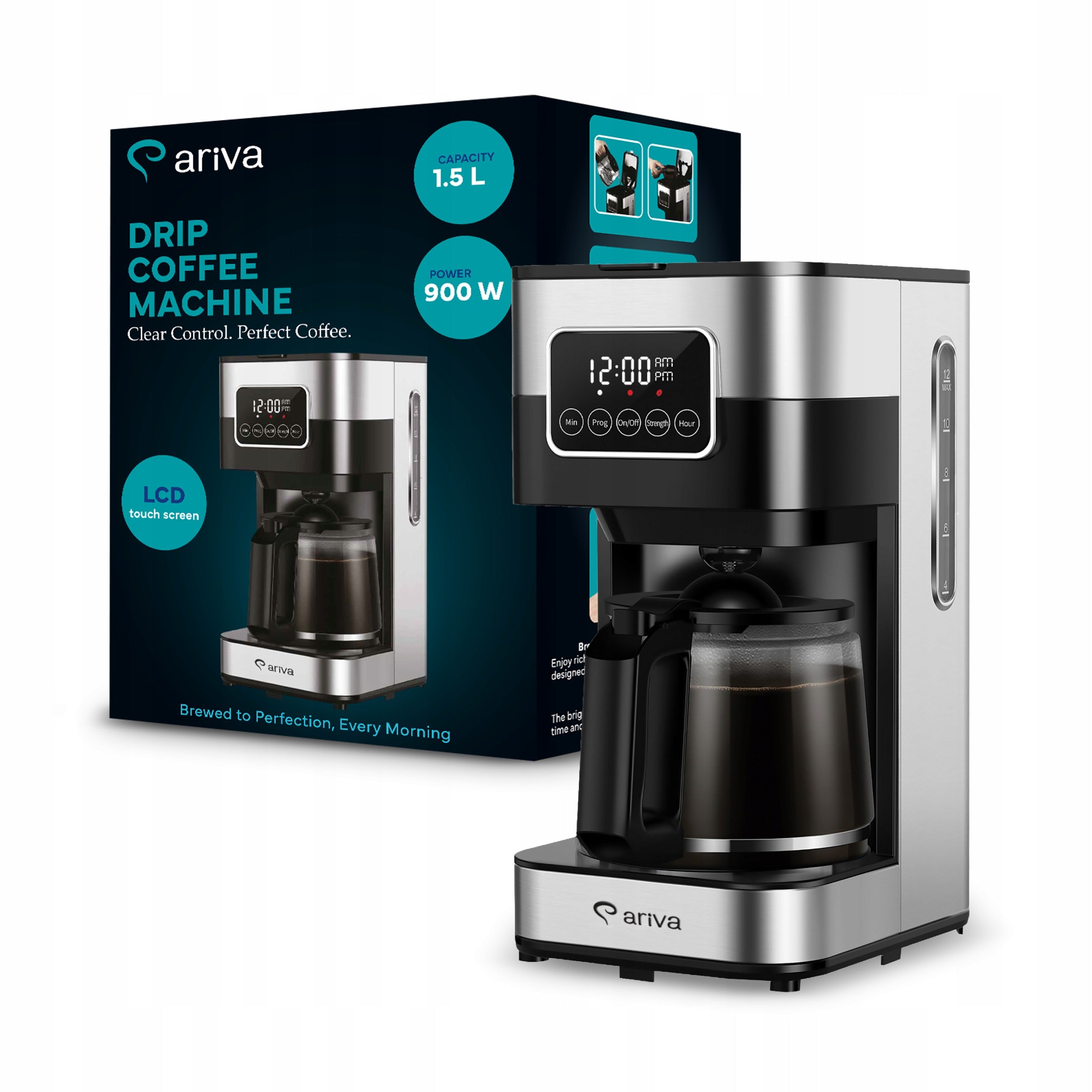 Overflow coffee maker ARIVA touch screen LCD 900W 1,5L Jug Programmer