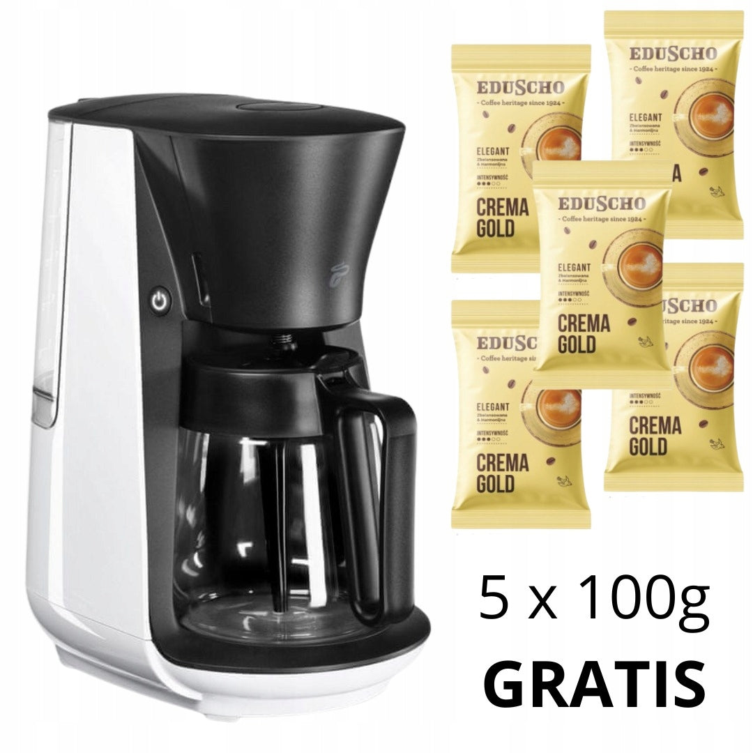 Overflow coffee maker Tchibo Let's Brew 1,25 l white + 5x100g coffee freebie