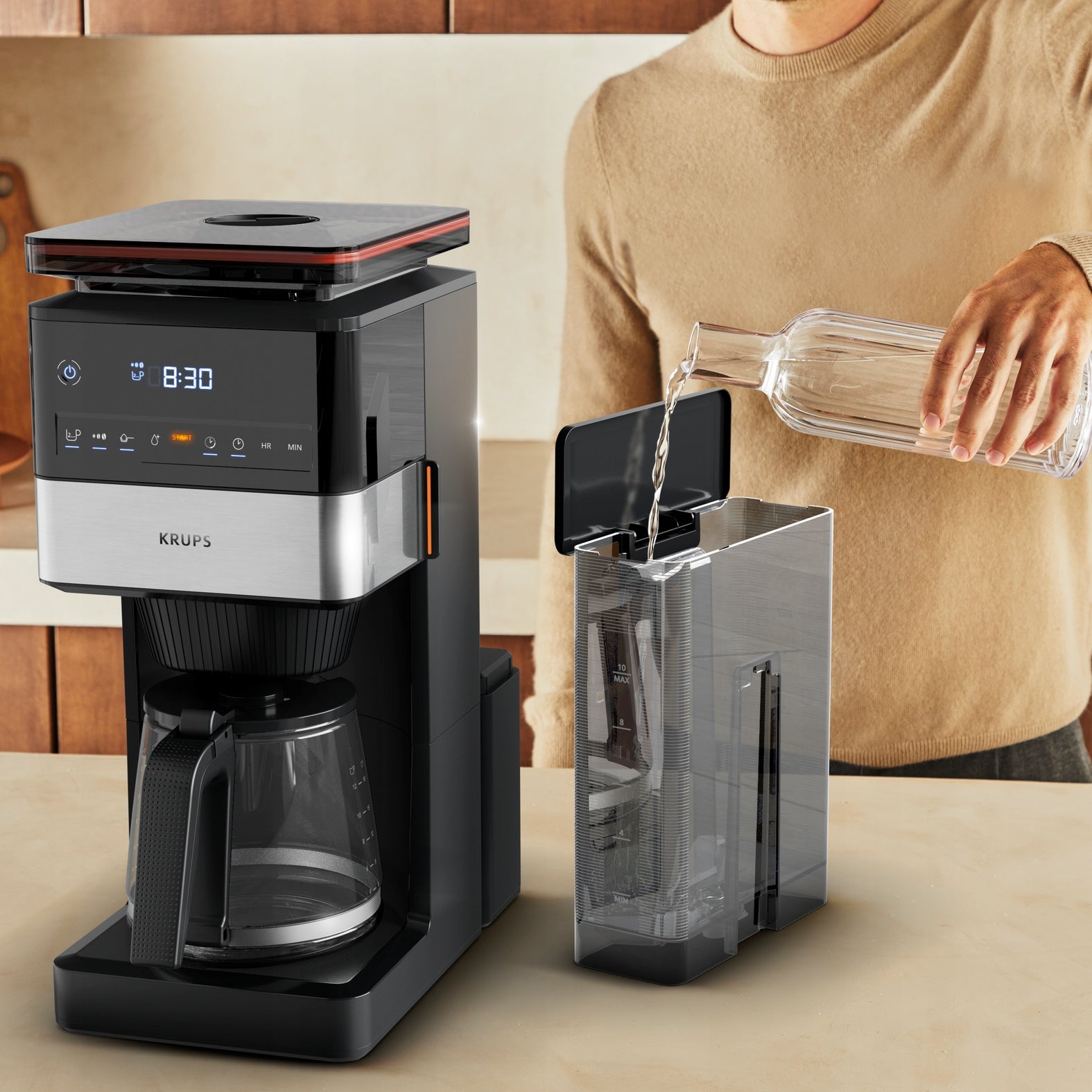 Overflow coffee maker with built-in steel grinder KRUPS Grind&BrewXL KM8428 Power 1000 W