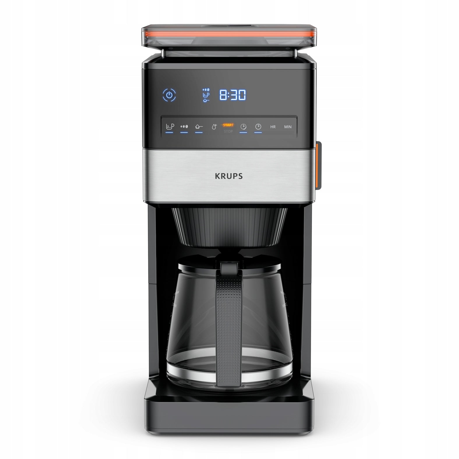 Overflow coffee maker with built-in steel grinder KRUPS Grind&BrewXL KM8428