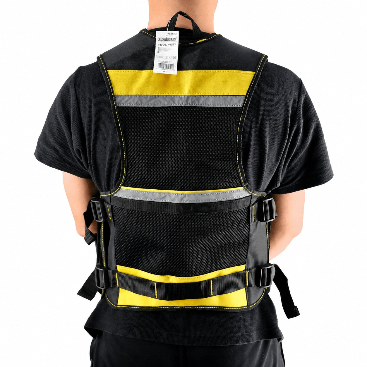 Oxford Reflective Work Tool Vest with Pockets Yellow-Black Brand CROWNMAN