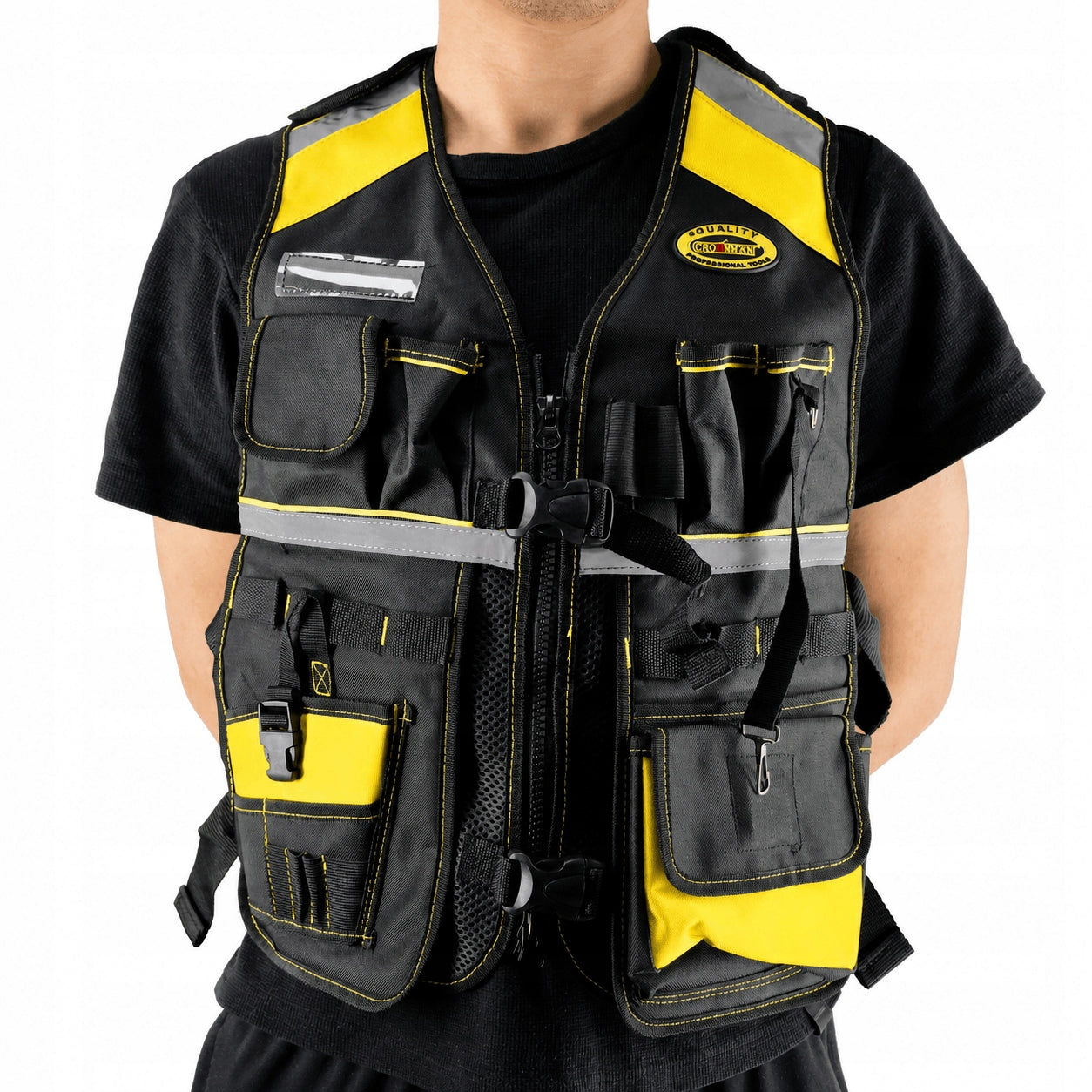 Oxford Reflective Work Tool Vest with Pockets Yellow-Black Packaging status original