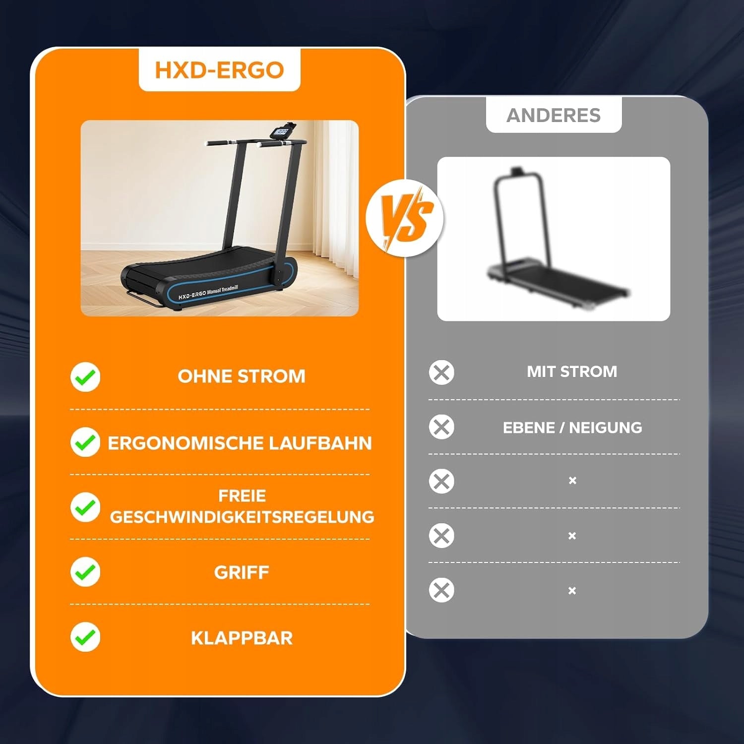 P/40 HXD-ERGO Treadmill without Drive Folding Treadmill with Running App Measurements training duration distance speed burned calories