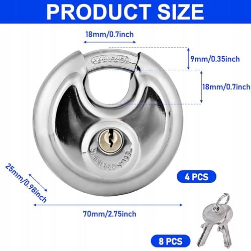 PADLOCK ROUND STAINLESS STEEL 70MM HEADBAND LOCK 4 PIECES STEEL Manufacturer code Producent niezależny