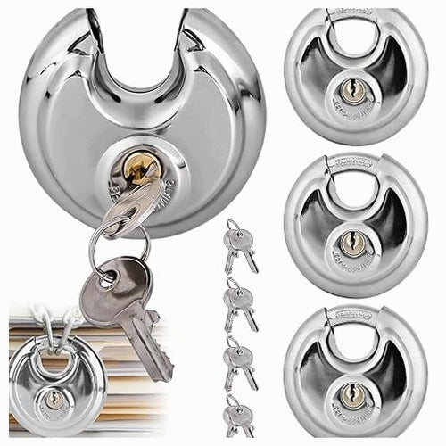 PADLOCK ROUND STAINLESS STEEL 70MM HEADBAND LOCK 4 PIECES STEEL