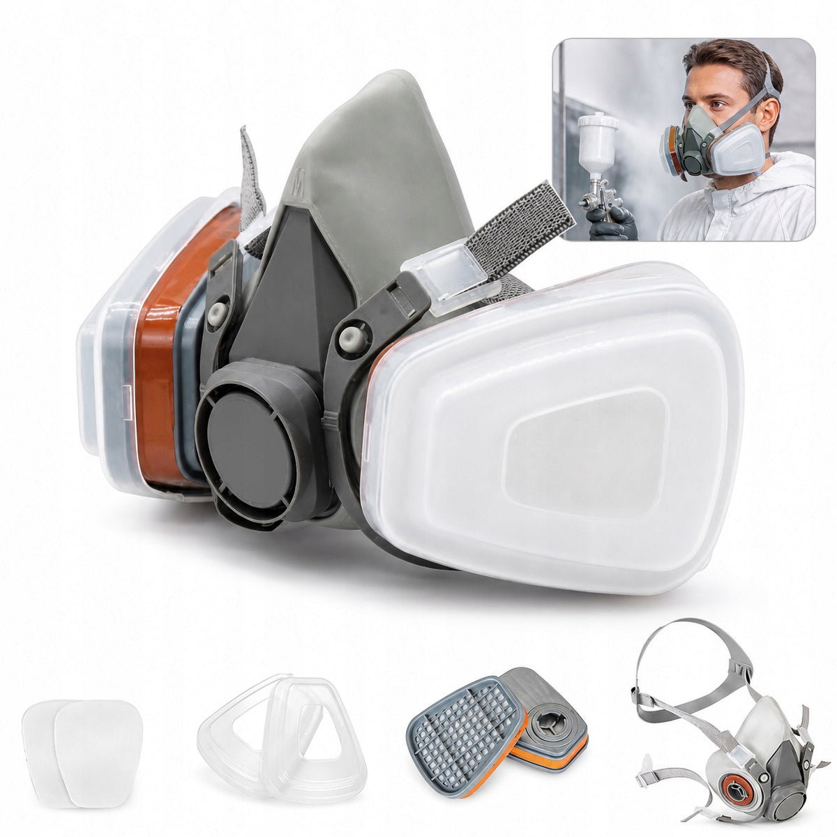 PAINT MASK HALF MASK PROTECTIVE DUST CARTRIDGES CARBON+FILTERS