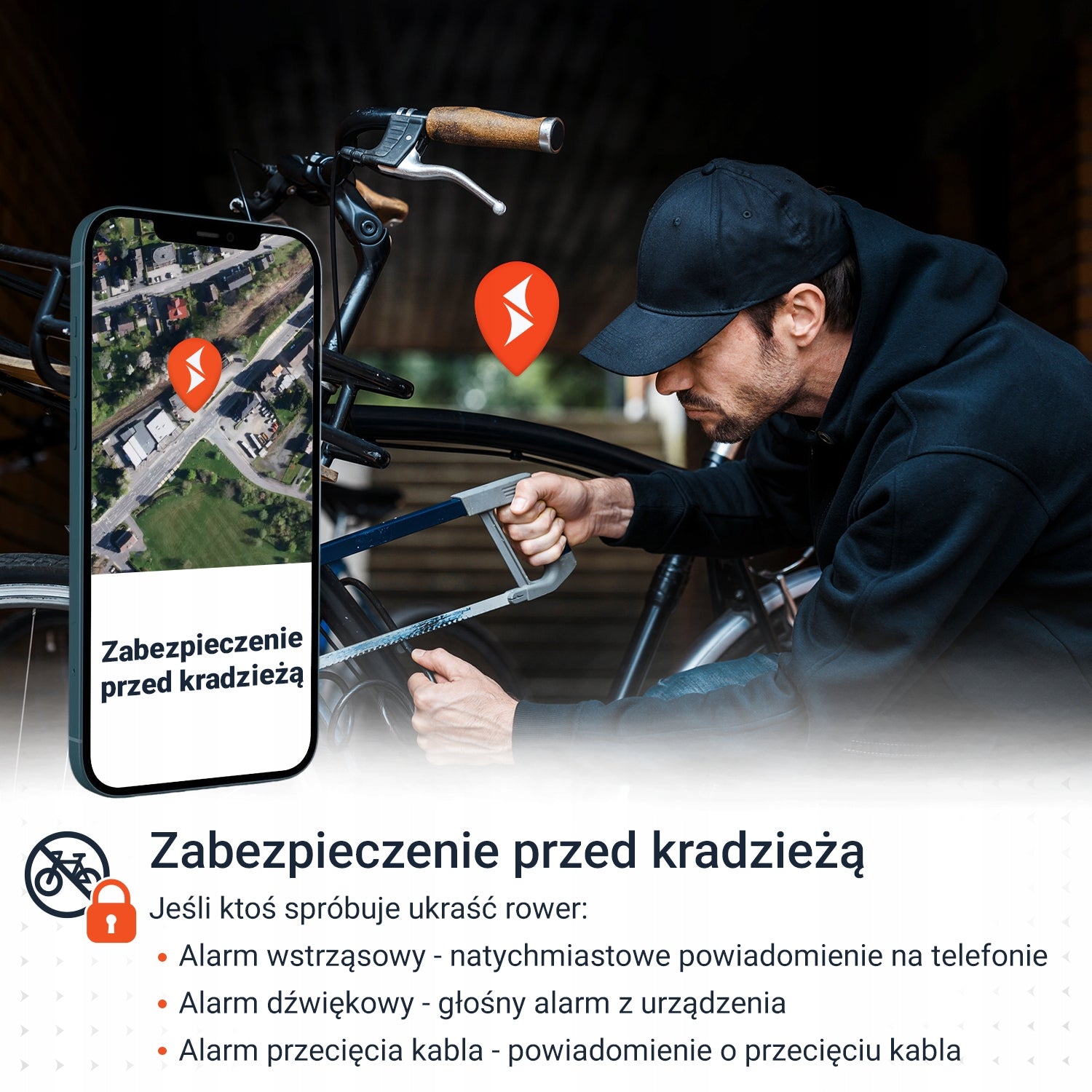 PAJ GPS Zapięcie Rowerowe E-Bike 4G Alarm Antykradzieżowy Solar Lokalizator Model LOCK BICYCLE Finder 4G