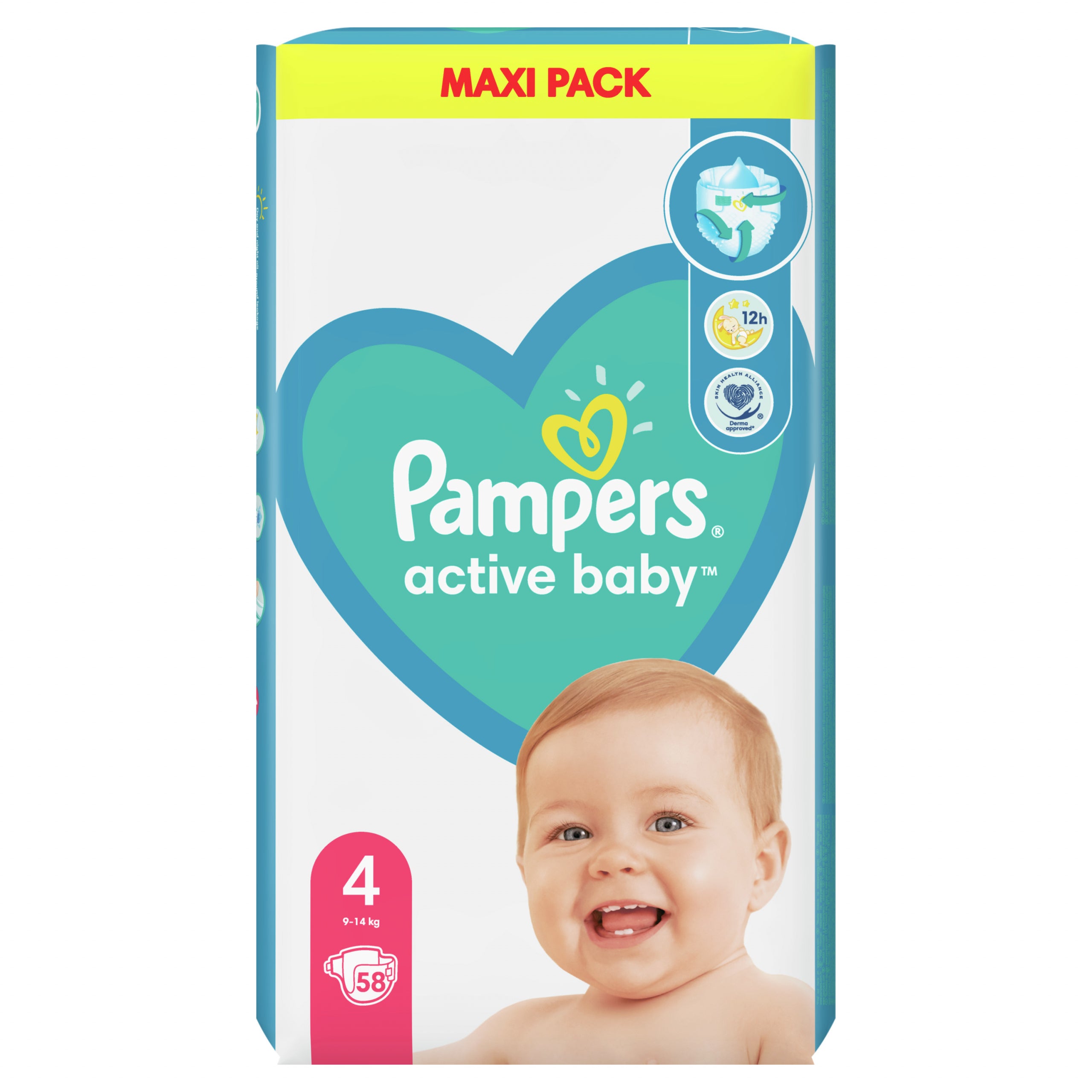 PAMPERS ACTIVE BABY 4 DRY&PROTECTED SKIN ABSORBENT CHANNELS 58 COUNT